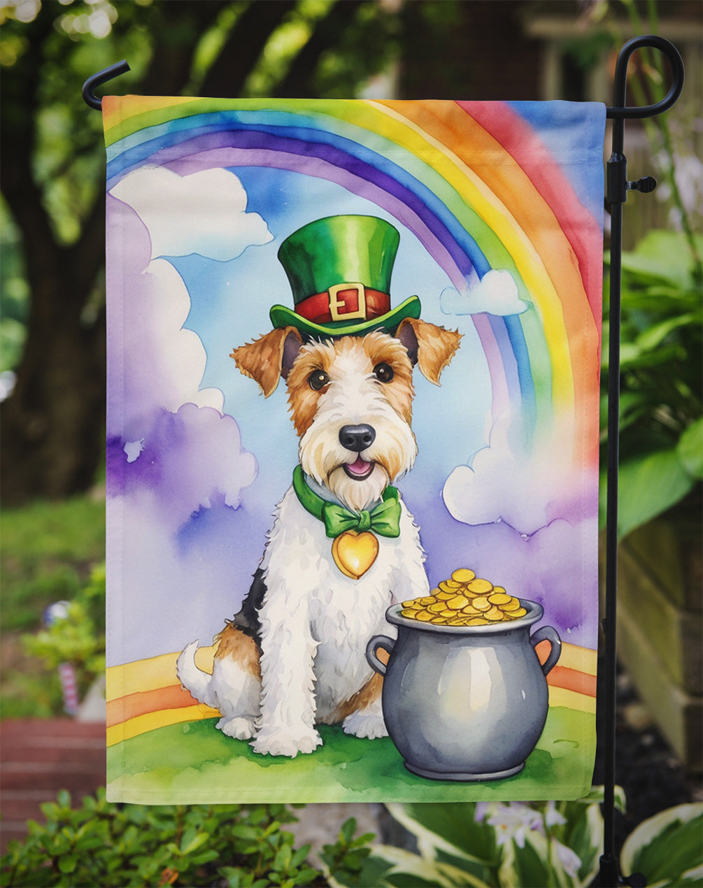 Fox Terrier St Patrick's Day Garden Flag Mailbox Decorative Yard Banner Outside Patio Artwork for Flower Beds, Garden Size, Multicolor