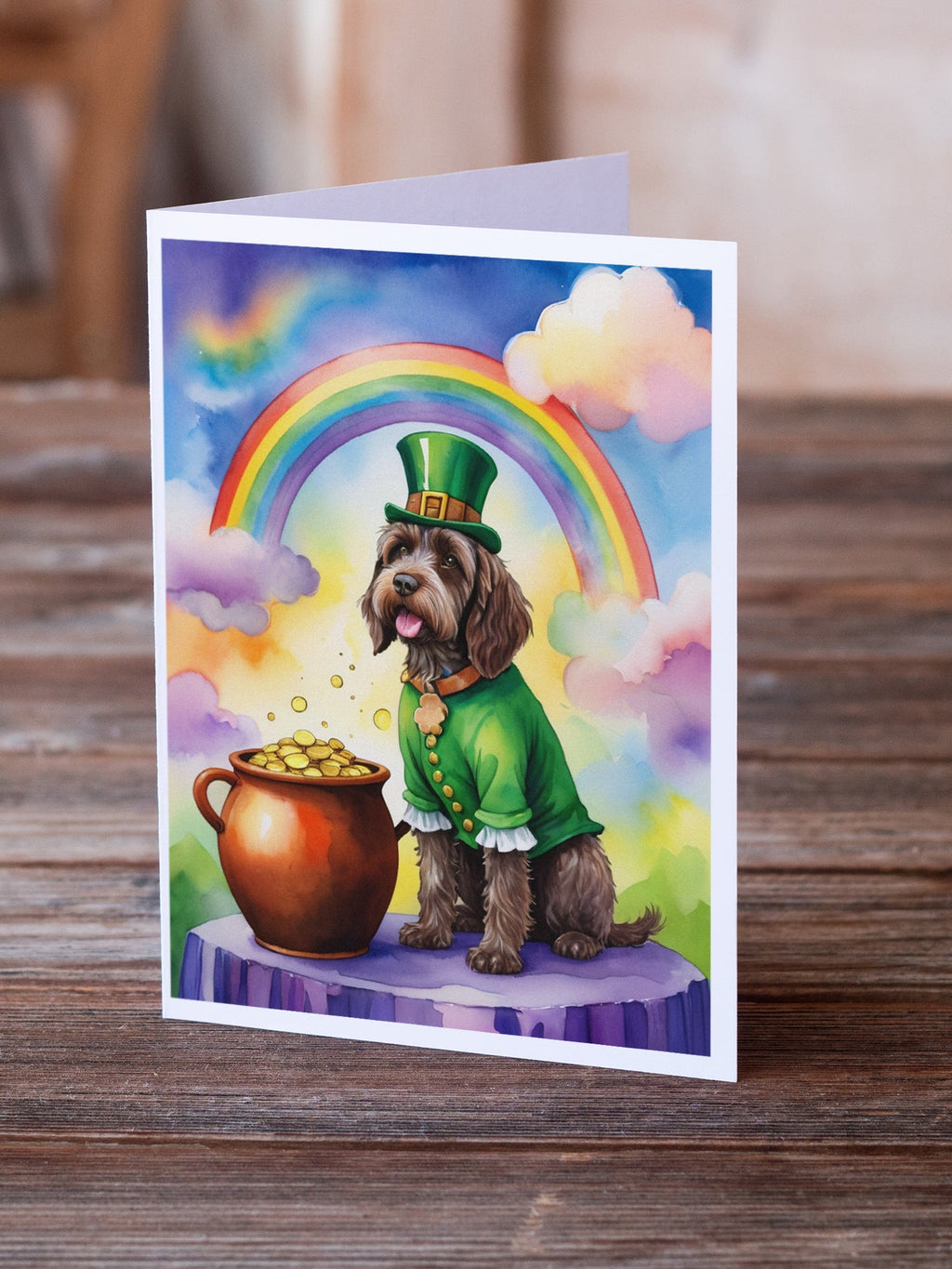 Wirehaired Pointing Griffon St Patrick's Day Greeting Cards Pack of 8 Blank Cards with Envelopes Whimsical A7 Size 5x7