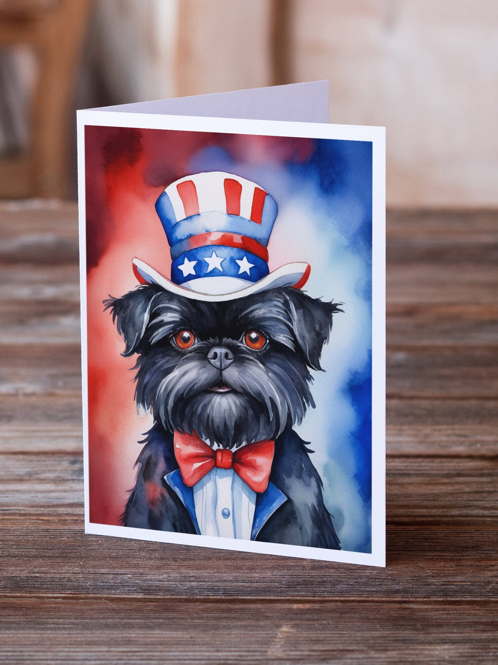Affenpinscher Patriotic American Greeting Cards Pack of 8 Blank Cards with Envelopes Whimsical A7 Size 5x7