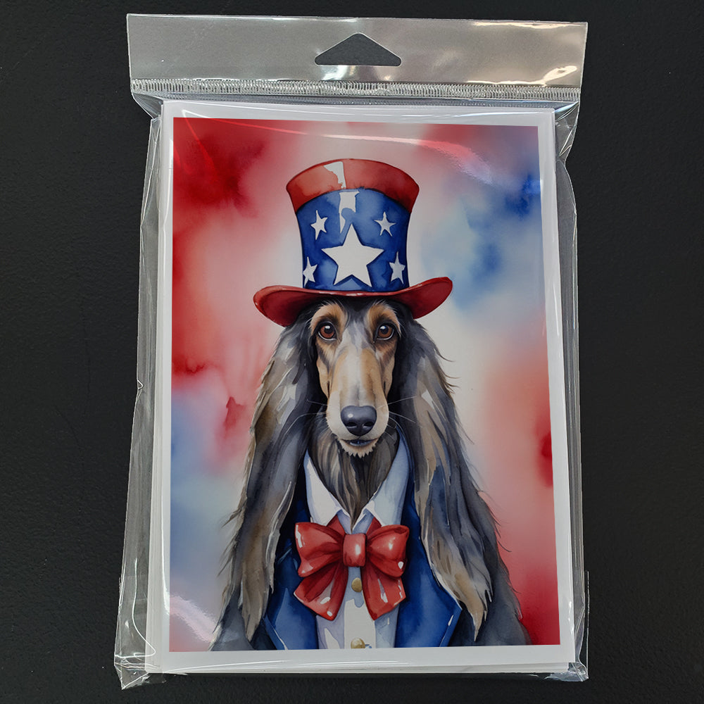 Afghan Hound Patriotic American Greeting Cards Pack of 8 Blank Cards with Envelopes Whimsical A7 Size 5x7