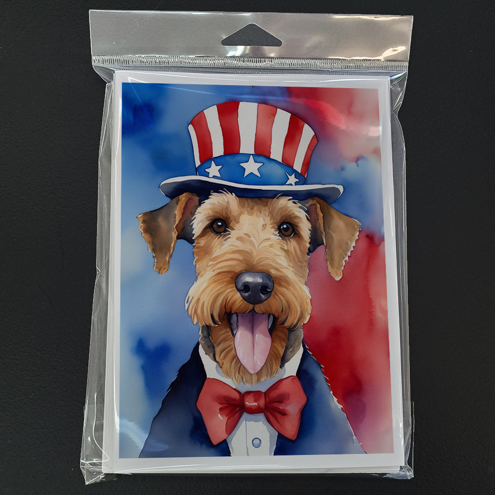 Airedale Terrier Patriotic American Greeting Cards Pack of 8 Blank Cards with Envelopes Whimsical A7 Size 5x7