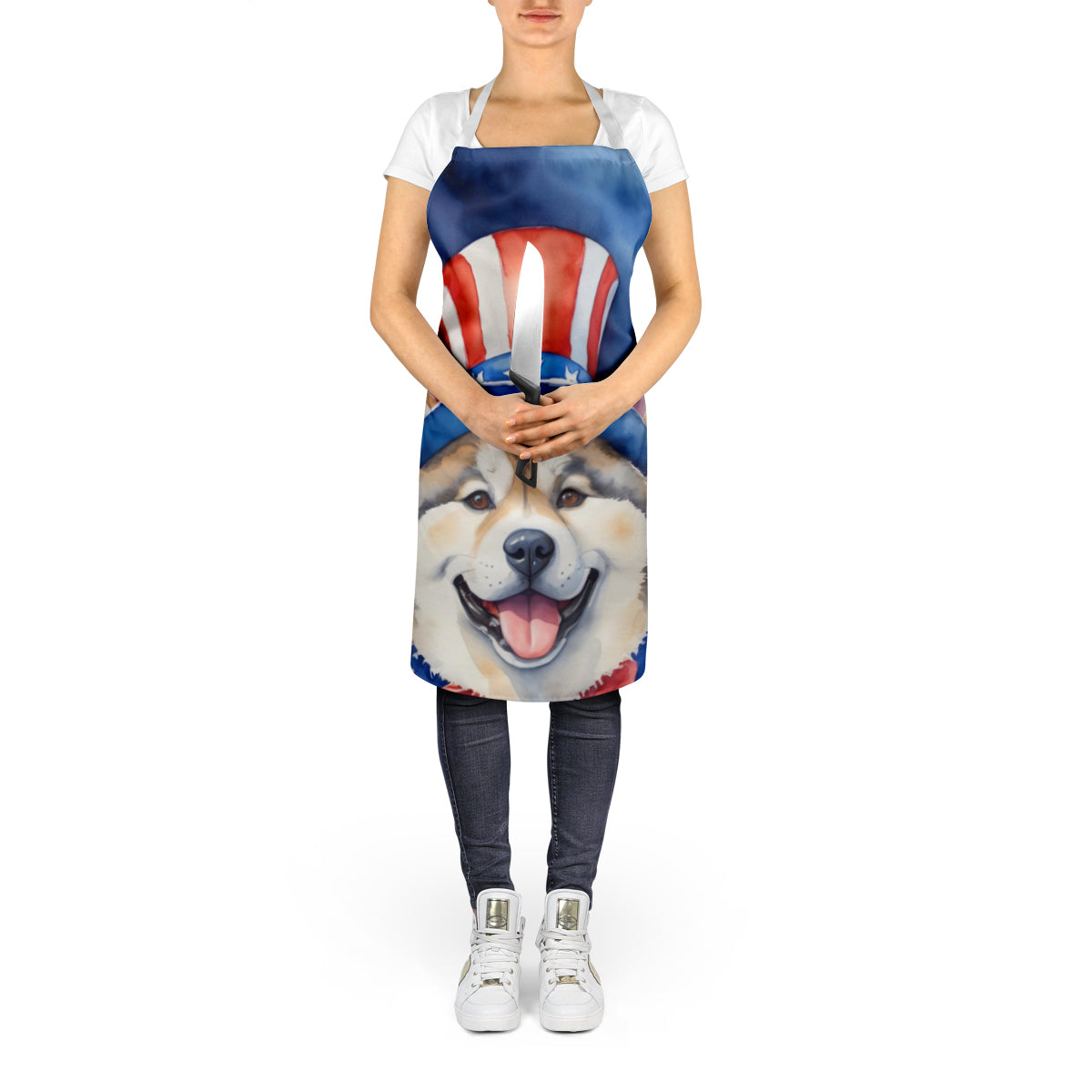 Akita Patriotic American Apron Cooking Kitchen Server Baking Crafts Gardening for Adult Women Men, Unisex, Large, Multicolor