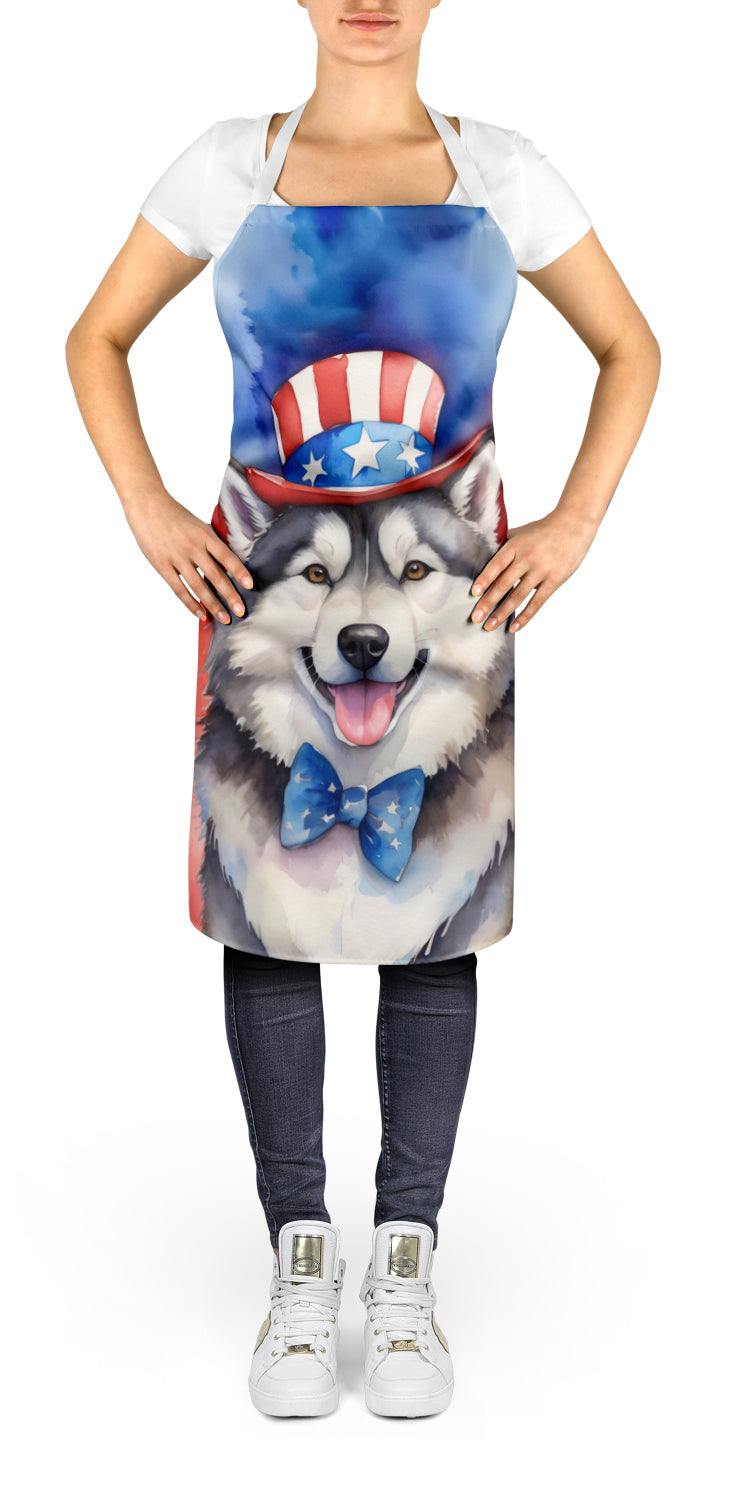 Alaskan Malamute Patriotic American Apron Cooking Kitchen Server Baking Crafts Gardening for Adult Women Men, Unisex, Large, Multicolor
