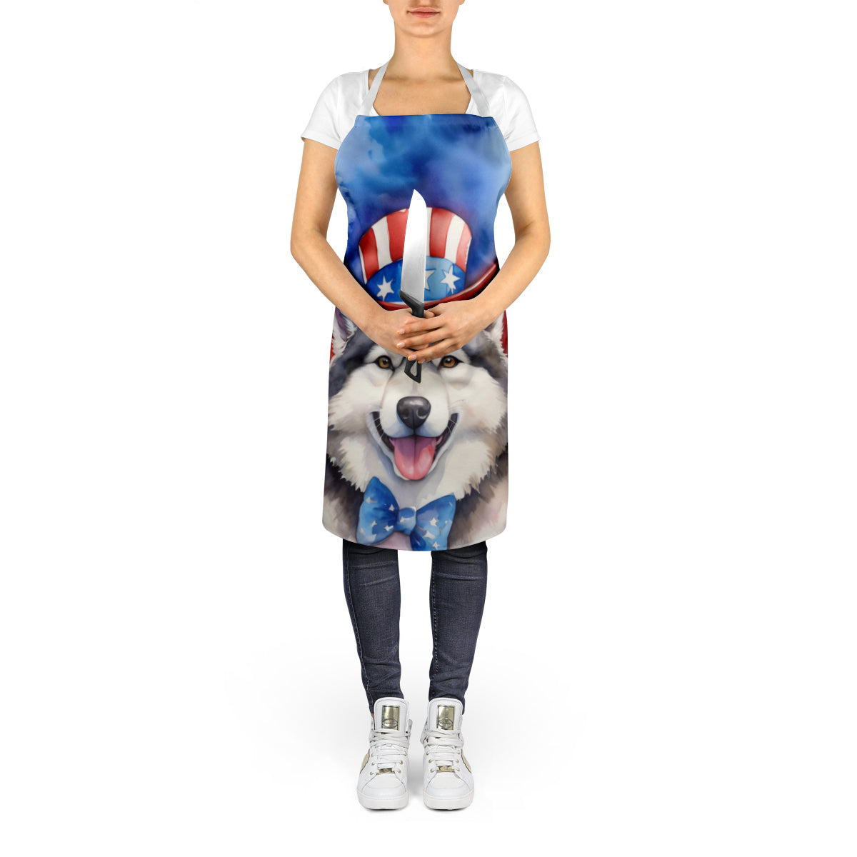 Alaskan Malamute Patriotic American Apron Cooking Kitchen Server Baking Crafts Gardening for Adult Women Men, Unisex, Large, Multicolor