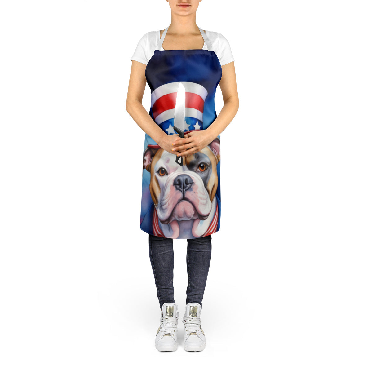 American Bulldog Patriotic American Apron Cooking Kitchen Server Baking Crafts Gardening for Adult Women Men, Unisex, Large, Multicolor