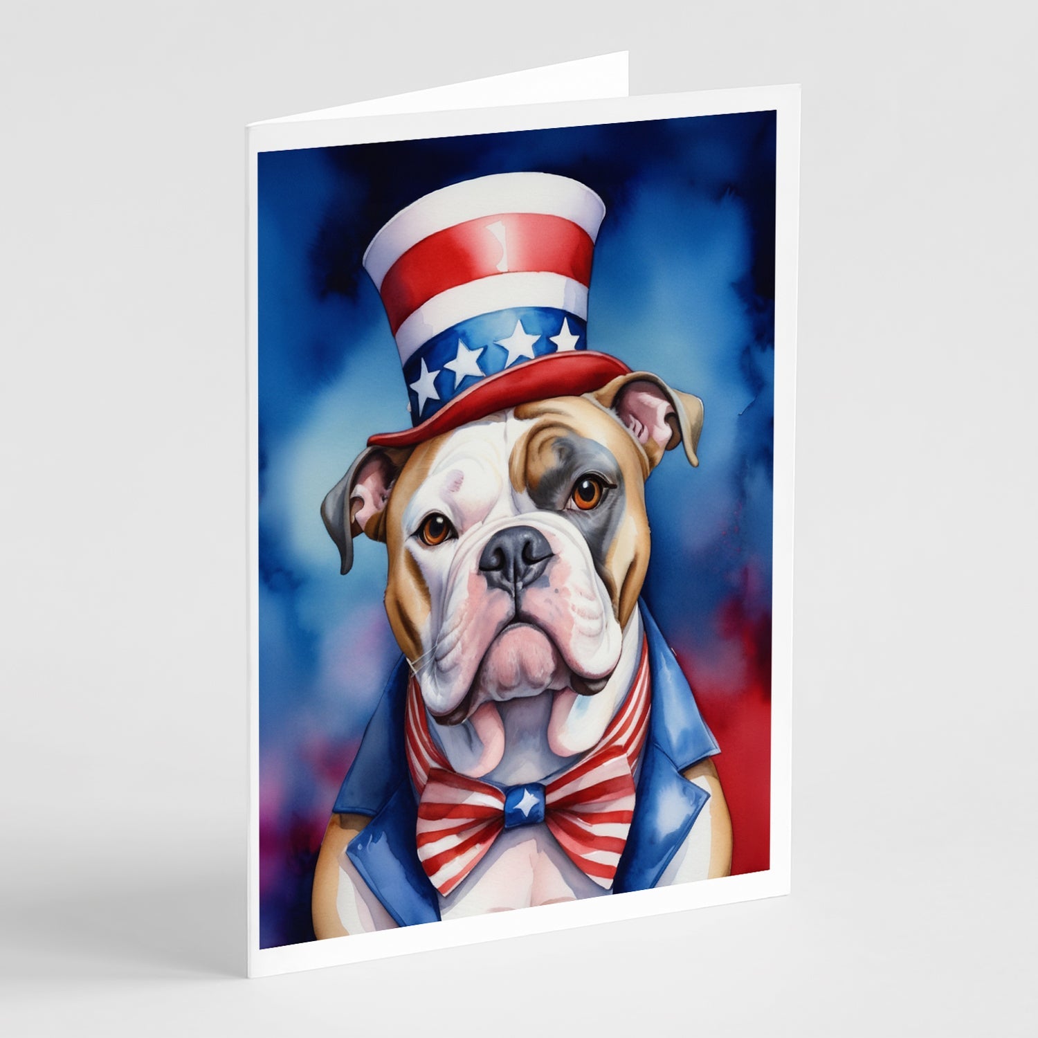 American Bulldog Patriotic American Greeting Cards Pack of 8 Blank Cards with Envelopes Whimsical A7 Size 5x7