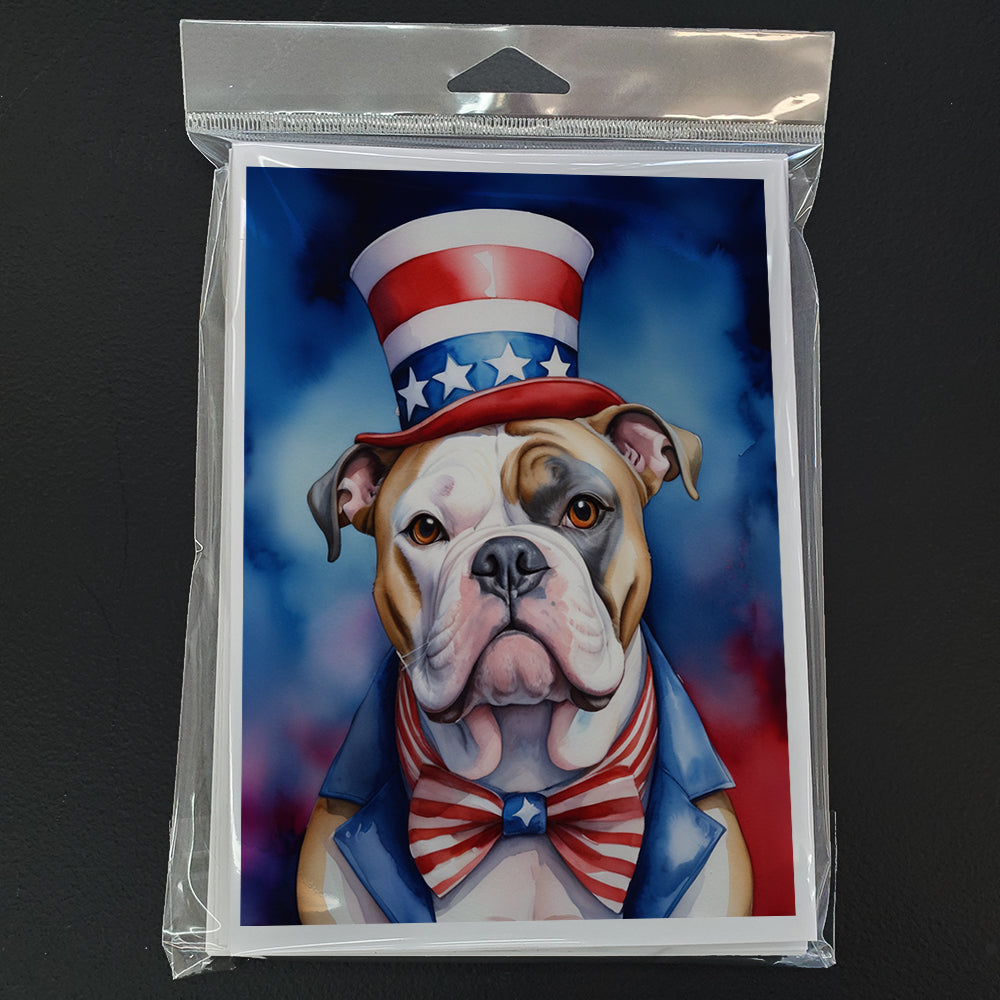 American Bulldog Patriotic American Greeting Cards Pack of 8 Blank Cards with Envelopes Whimsical A7 Size 5x7