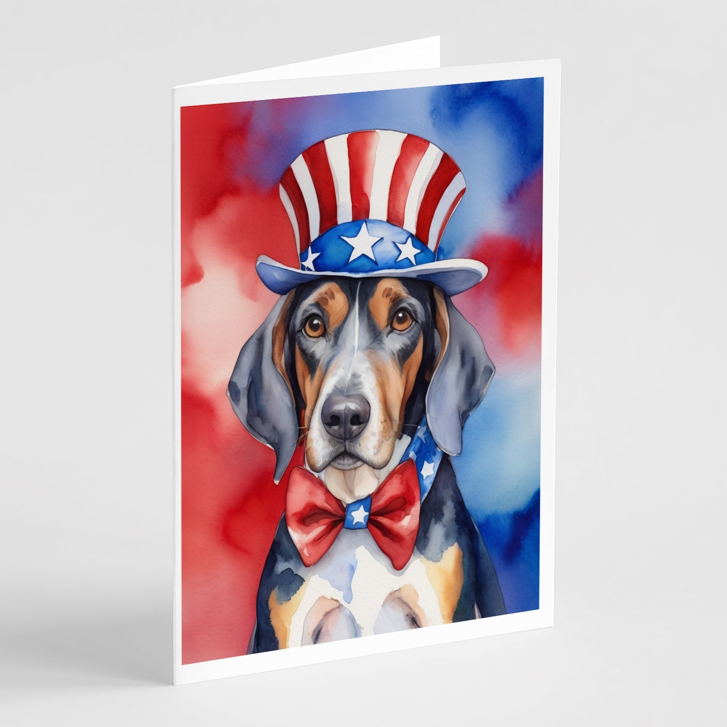 American English Coonhound Patriotic American Greeting Cards Pack of 8 Blank Cards with Envelopes Whimsical A7 Size 5x7