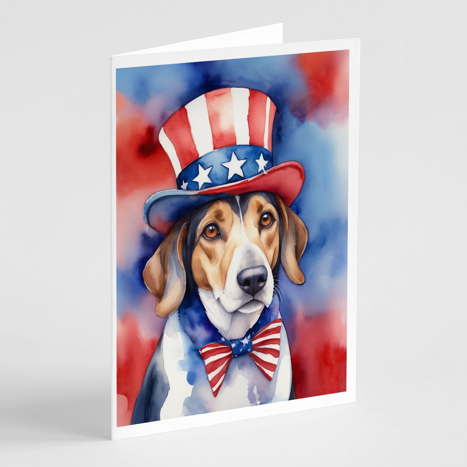 American Foxhound Patriotic American Greeting Cards Pack of 8 Blank Cards with Envelopes Whimsical A7 Size 5x7