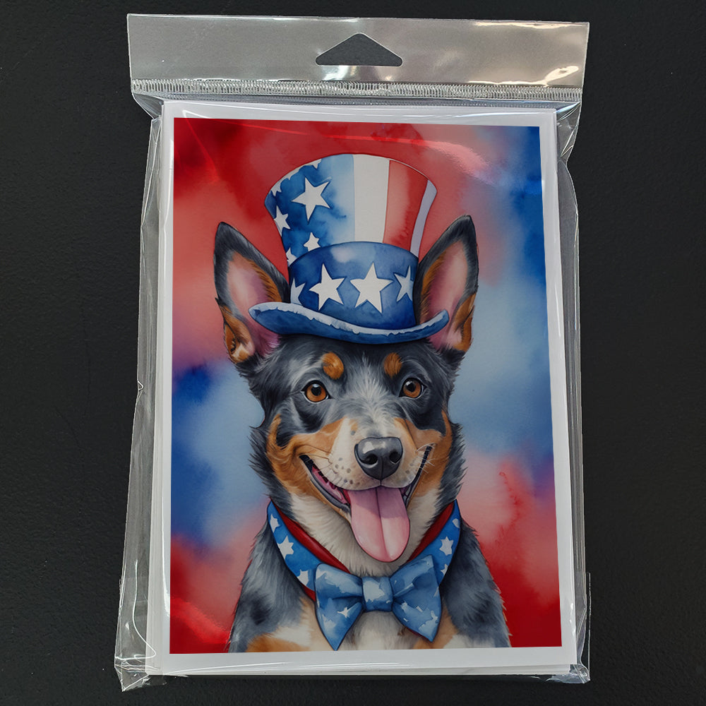Australian Cattle Dog Patriotic American Greeting Cards Pack of 8 Blank Cards with Envelopes Whimsical A7 Size 5x7