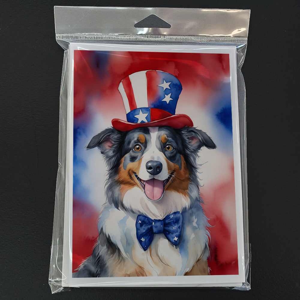 Australian Shepherd Patriotic American Greeting Cards Pack of 8 Blank Cards with Envelopes Whimsical A7 Size 5x7