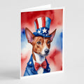 Basenji Patriotic American Greeting Cards Pack of 8 Blank Cards with Envelopes Whimsical A7 Size 5x7