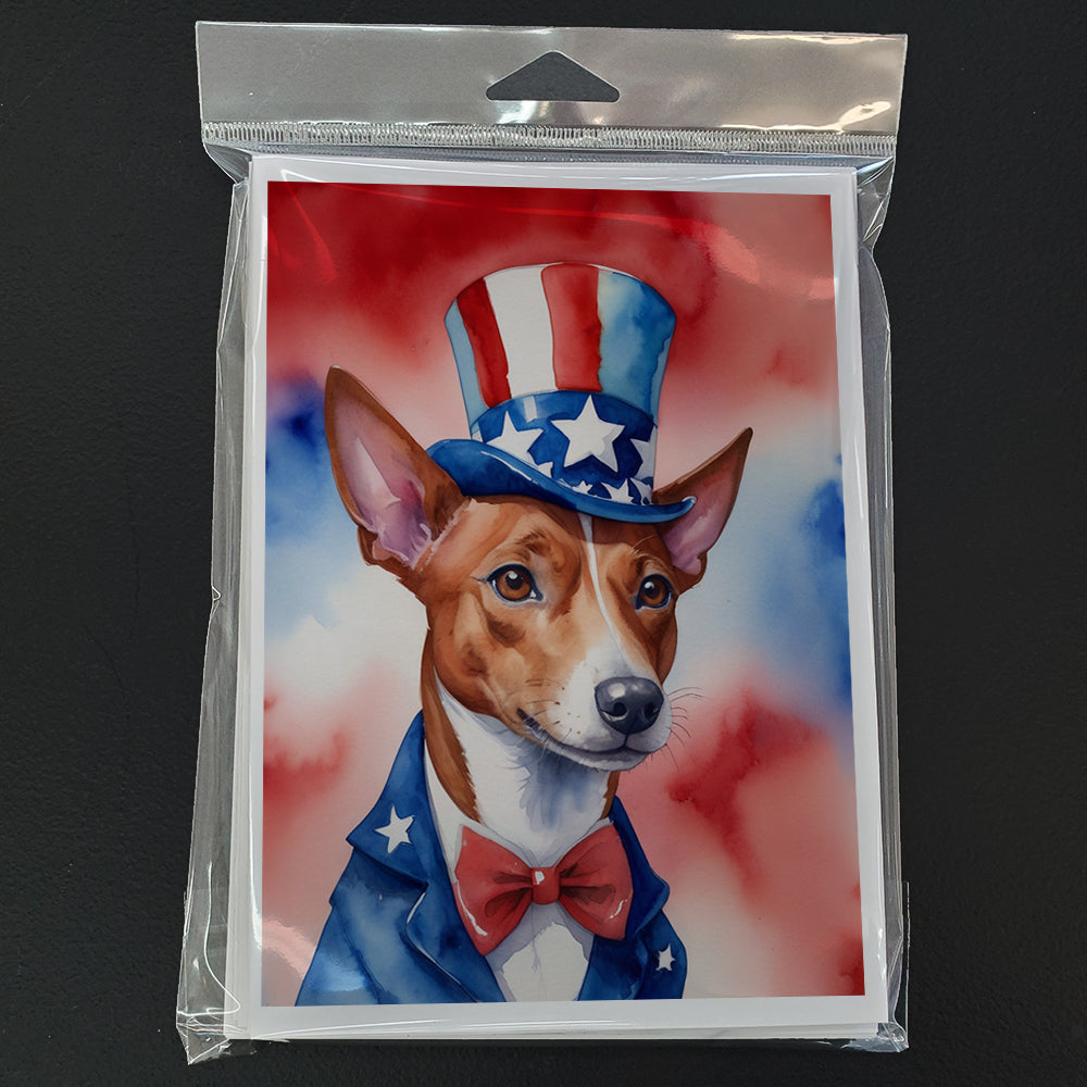 Basenji Patriotic American Greeting Cards Pack of 8 Blank Cards with Envelopes Whimsical A7 Size 5x7