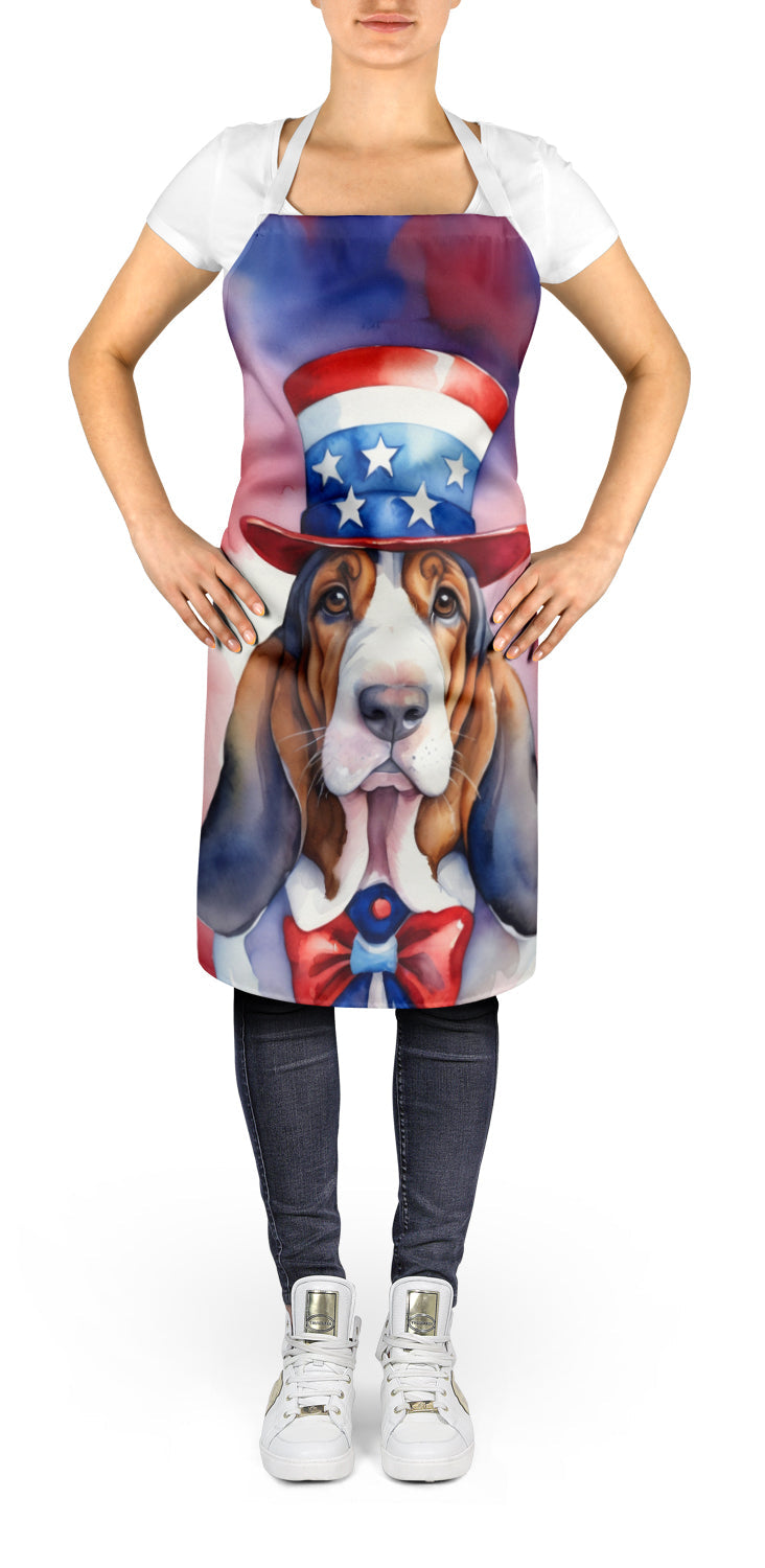 Basset Hound Patriotic American Apron Cooking Kitchen Server Baking Crafts Gardening for Adult Women Men, Unisex, Large, Multicolor