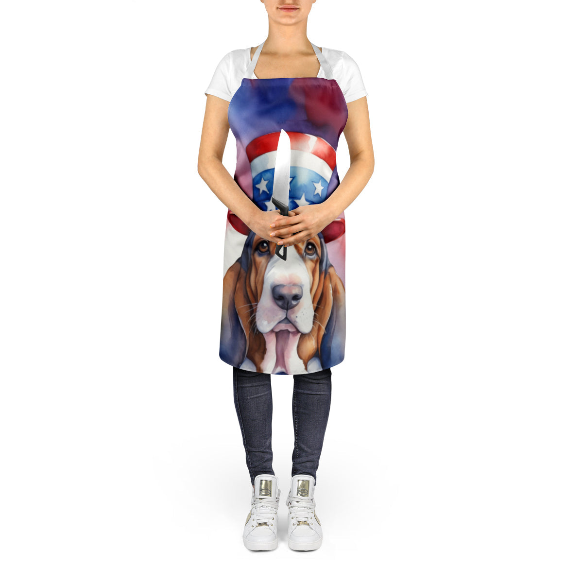 Basset Hound Patriotic American Apron Cooking Kitchen Server Baking Crafts Gardening for Adult Women Men, Unisex, Large, Multicolor