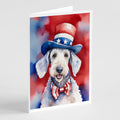Bedlington Terrier Patriotic American Greeting Cards Pack of 8 Blank Cards with Envelopes Whimsical A7 Size 5x7
