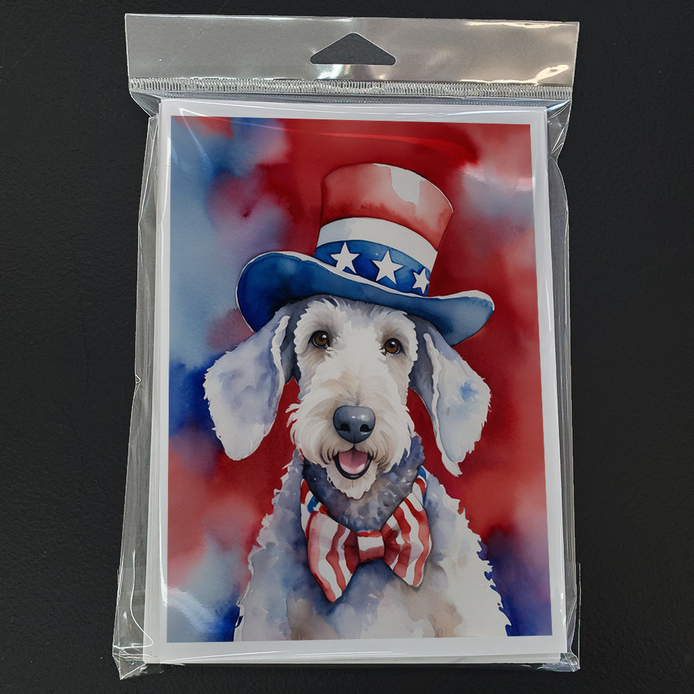 Bedlington Terrier Patriotic American Greeting Cards Pack of 8 Blank Cards with Envelopes Whimsical A7 Size 5x7