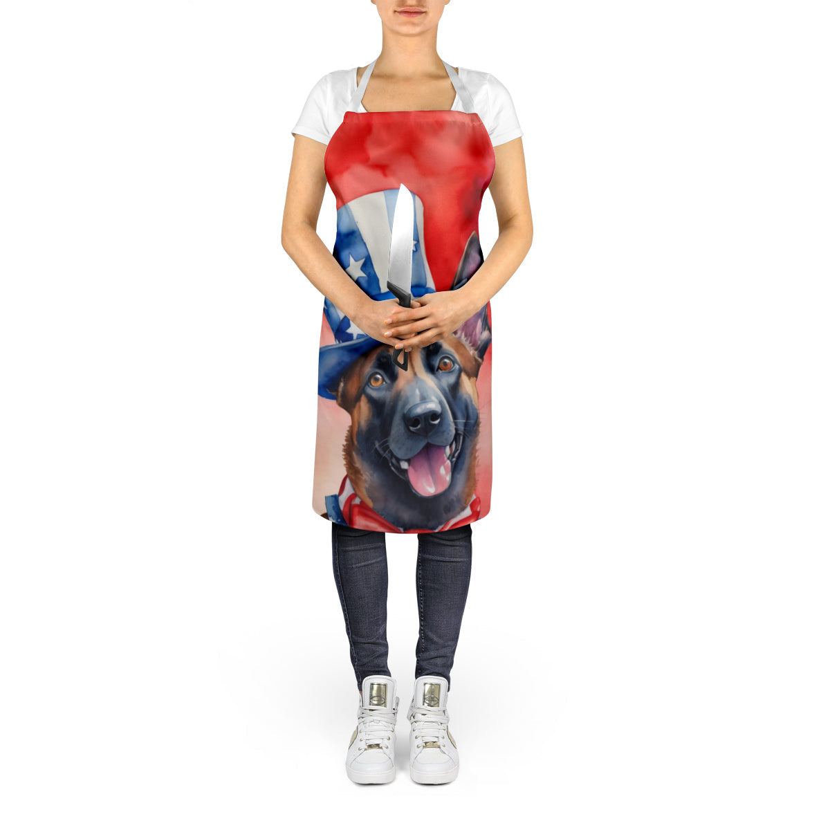 Belgian Malinois Patriotic American Apron Cooking Kitchen Server Baking Crafts Gardening for Adult Women Men, Unisex, Large, Multicolor