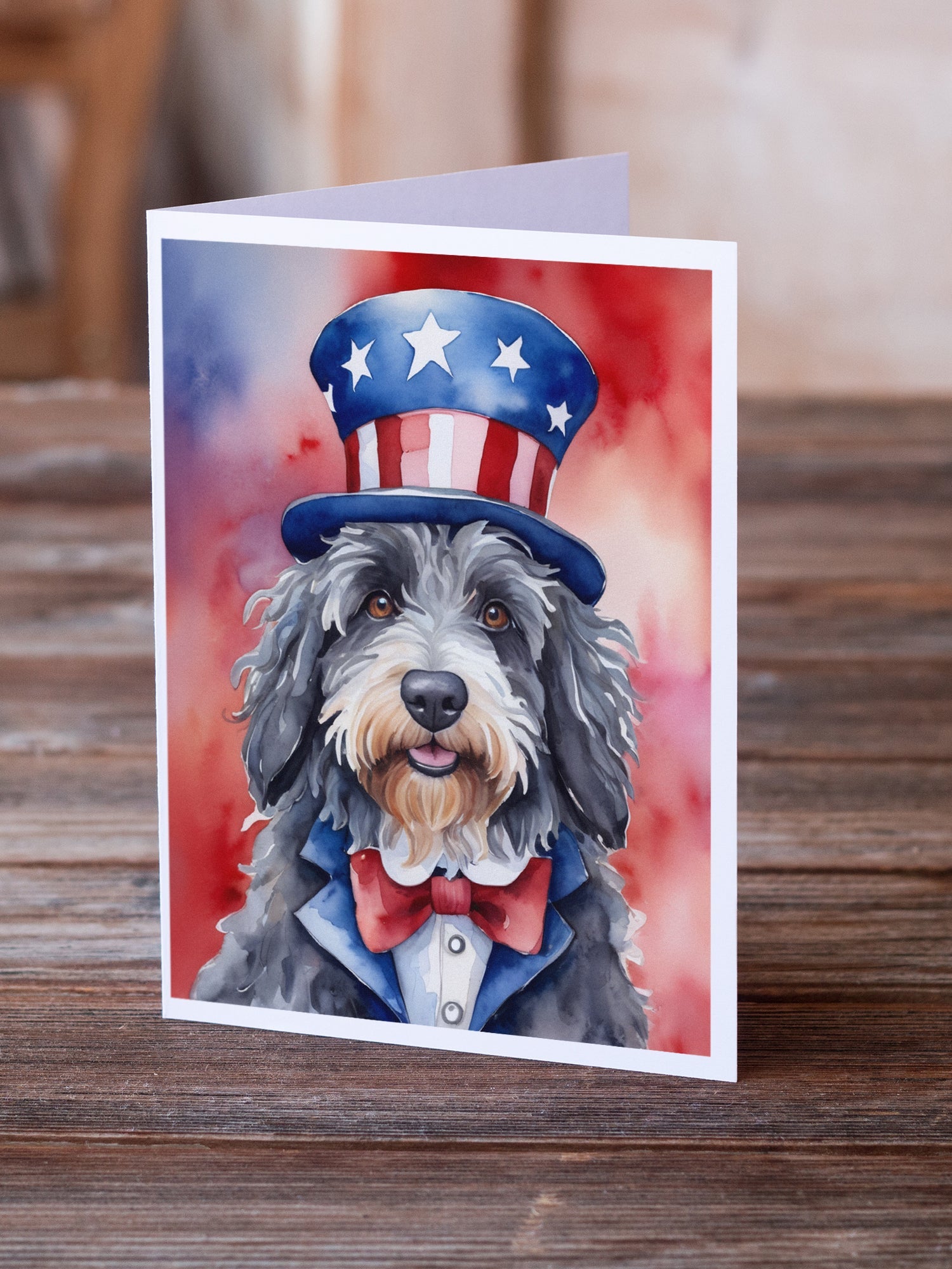 Bergamasco Sheepdog Patriotic American Greeting Cards Pack of 8 Blank Cards with Envelopes Whimsical A7 Size 5x7