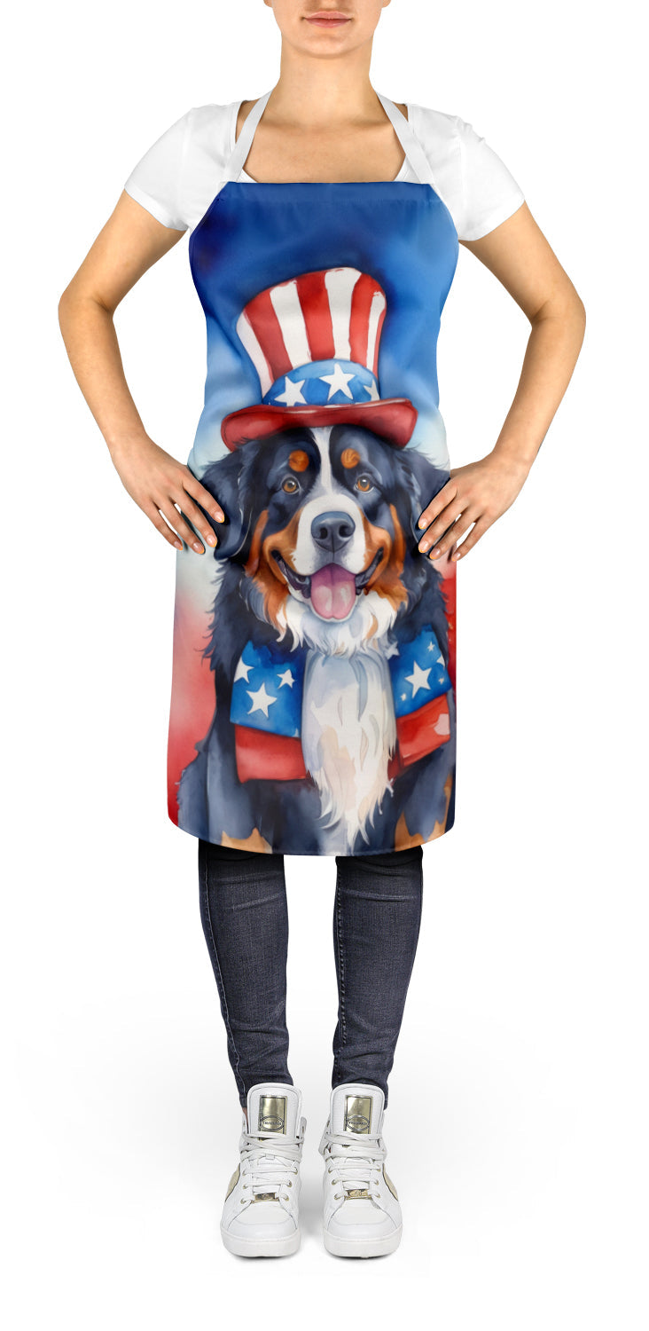 Bernese Mountain Dog Patriotic American Apron Cooking Kitchen Server Baking Crafts Gardening for Adult Women Men, Unisex, Large, Multicolor