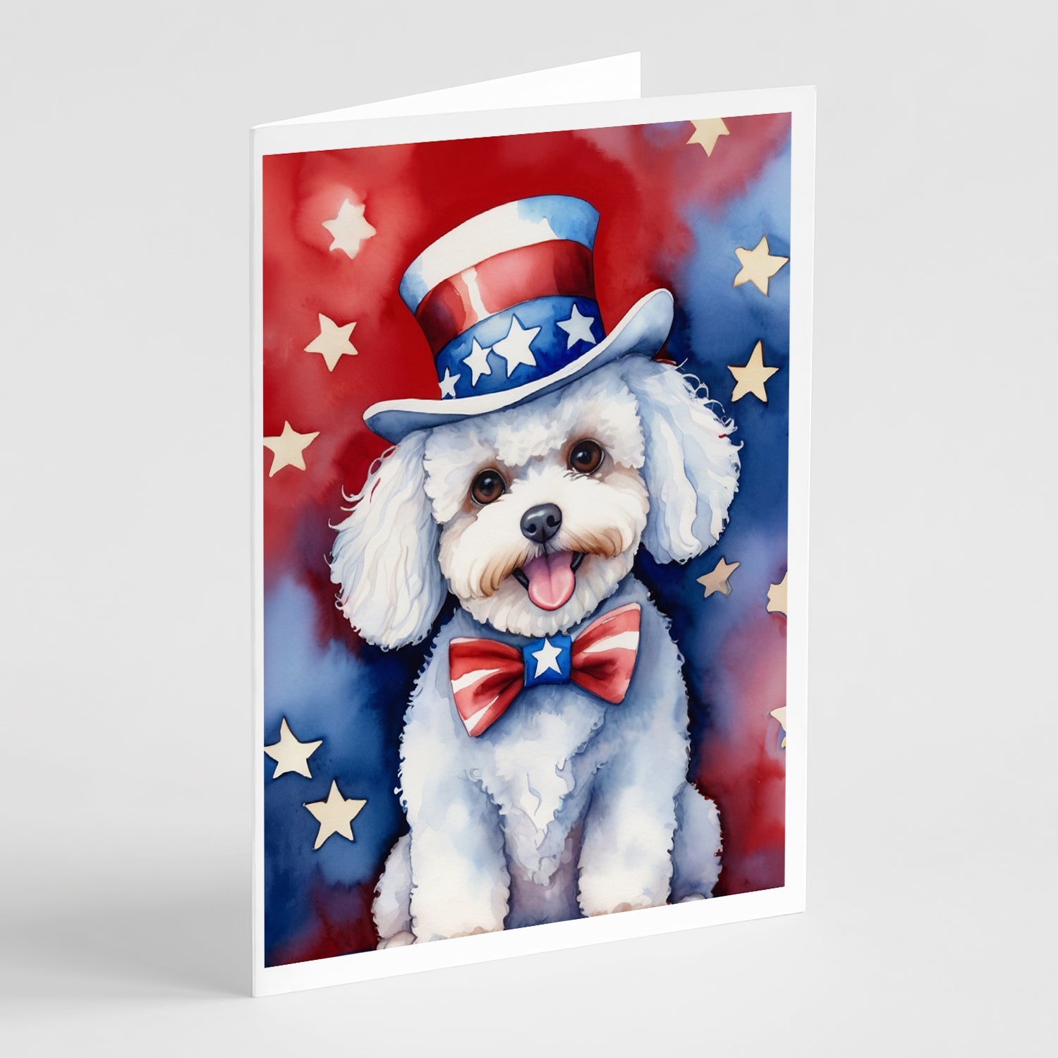 Bichon Frise Patriotic American Greeting Cards Pack of 8 Blank Cards with Envelopes Whimsical A7 Size 5x7