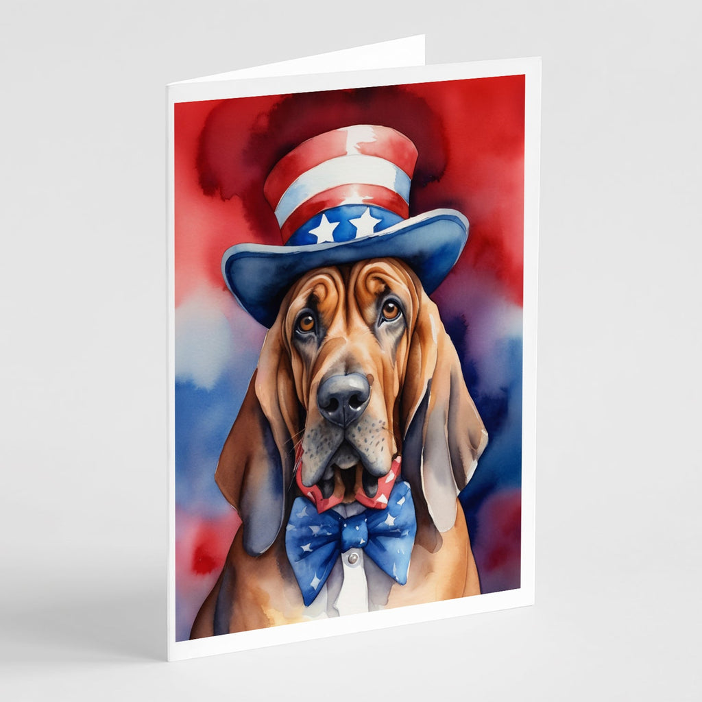 Bloodhound Patriotic American Greeting Cards Pack of 8 Blank Cards with Envelopes Whimsical A7 Size 5x7