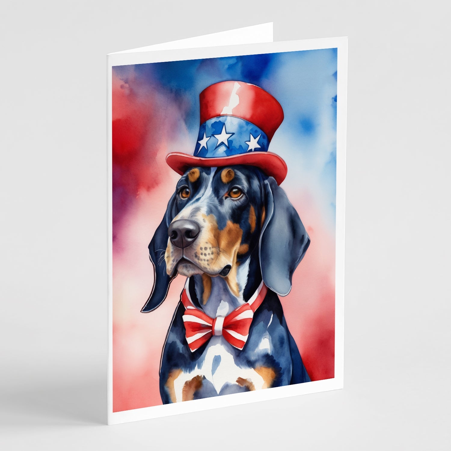 Bluetick Coonhound Patriotic American Greeting Cards Pack of 8 Blank Cards with Envelopes Whimsical A7 Size 5x7