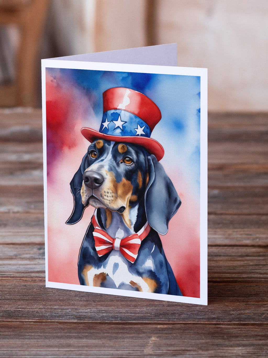 Bluetick Coonhound Patriotic American Greeting Cards Pack of 8 Blank Cards with Envelopes Whimsical A7 Size 5x7