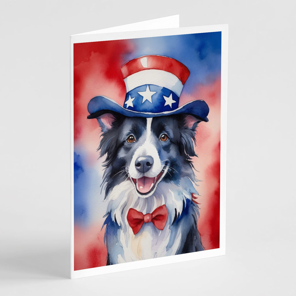 Border Collie Patriotic American Greeting Cards Pack of 8 Blank Cards with Envelopes Whimsical A7 Size 5x7