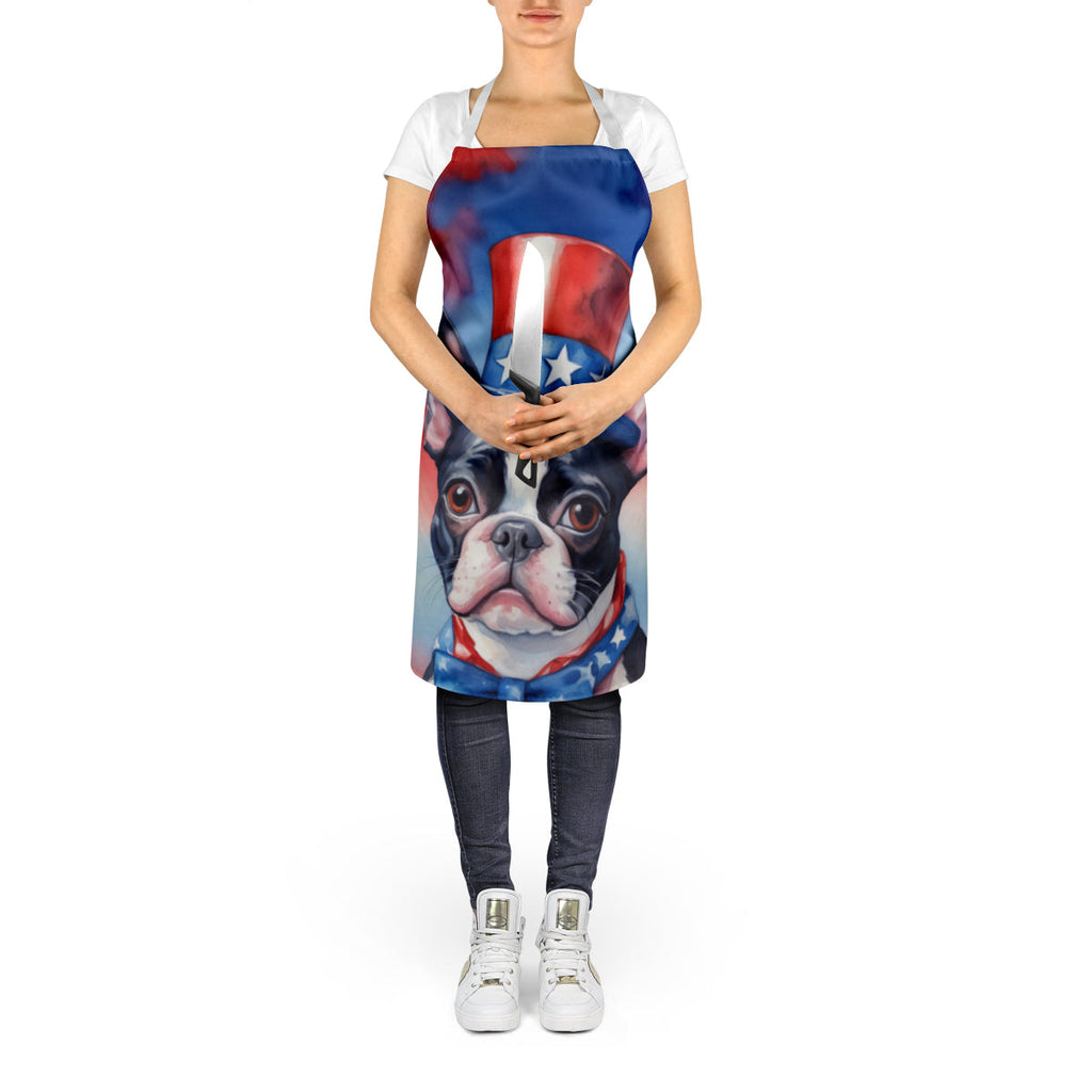 Boston Terrier Patriotic American Apron Cooking Kitchen Server Baking Crafts Gardening for Adult Women Men, Unisex, Large, Multicolor