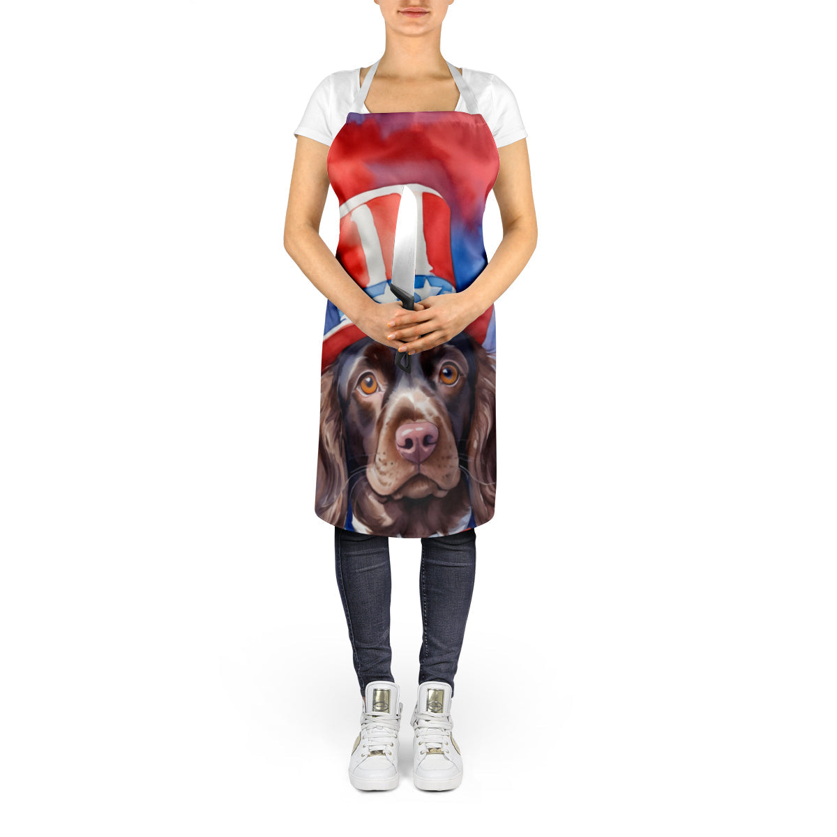 Boykin Spaniel Patriotic American Apron Cooking Kitchen Server Baking Crafts Gardening for Adult Women Men, Unisex, Large, Multicolor