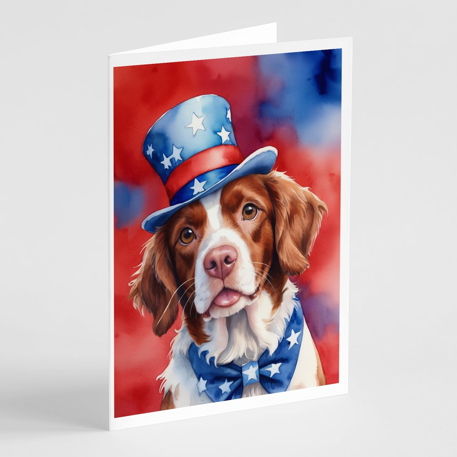 Brittany Spaniel Patriotic American Greeting Cards Pack of 8 Blank Cards with Envelopes Whimsical A7 Size 5x7