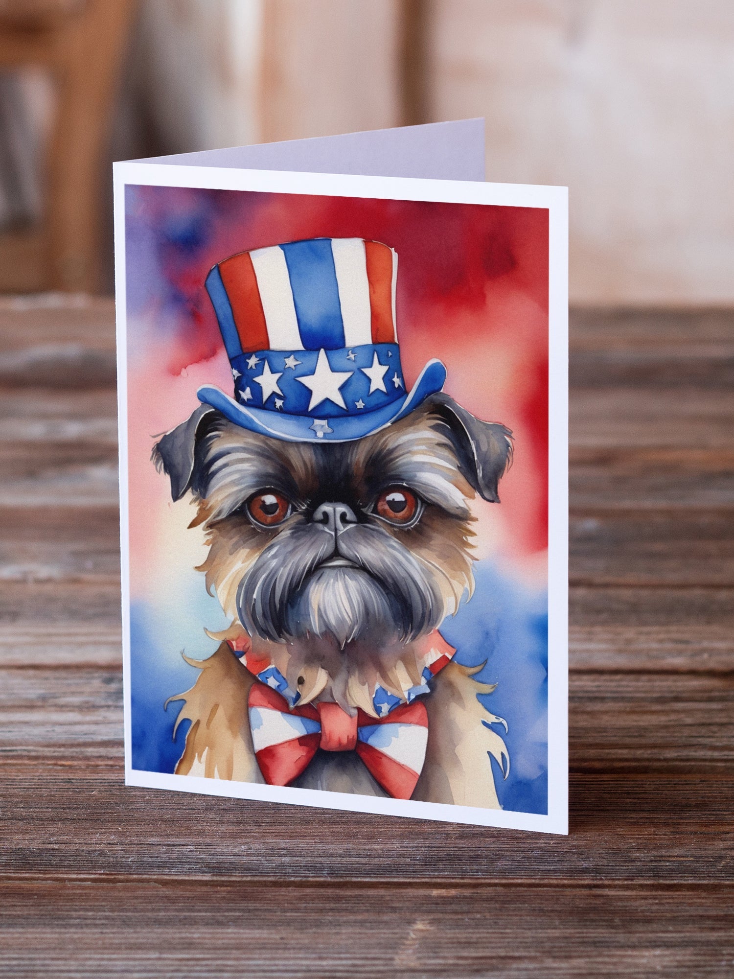 Brussels Griffon Patriotic American Greeting Cards Pack of 8 Blank Cards with Envelopes Whimsical A7 Size 5x7