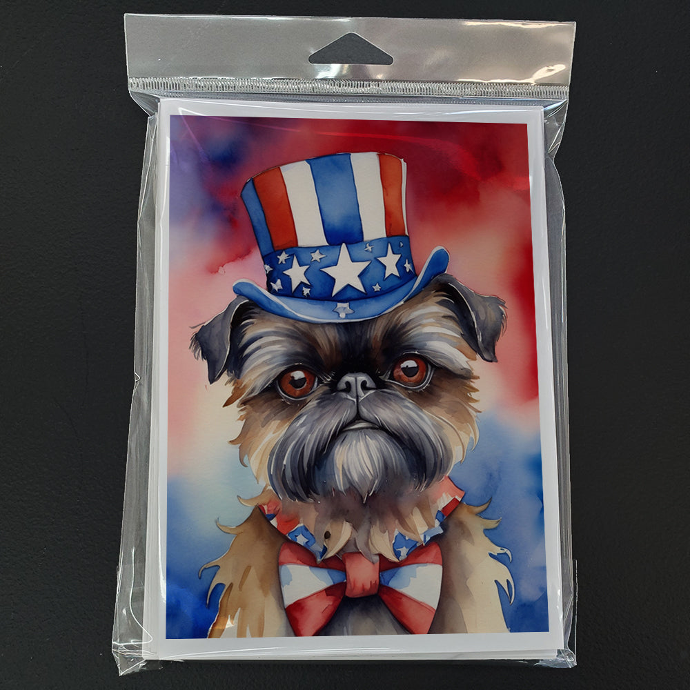 Brussels Griffon Patriotic American Greeting Cards Pack of 8 Blank Cards with Envelopes Whimsical A7 Size 5x7