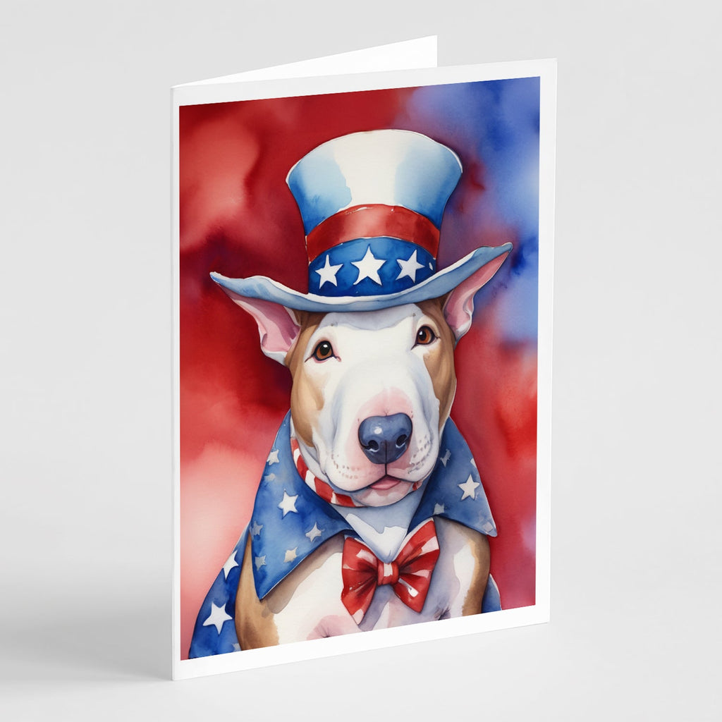 Bull Terrier Patriotic American Greeting Cards Pack of 8 Blank Cards with Envelopes Whimsical A7 Size 5x7