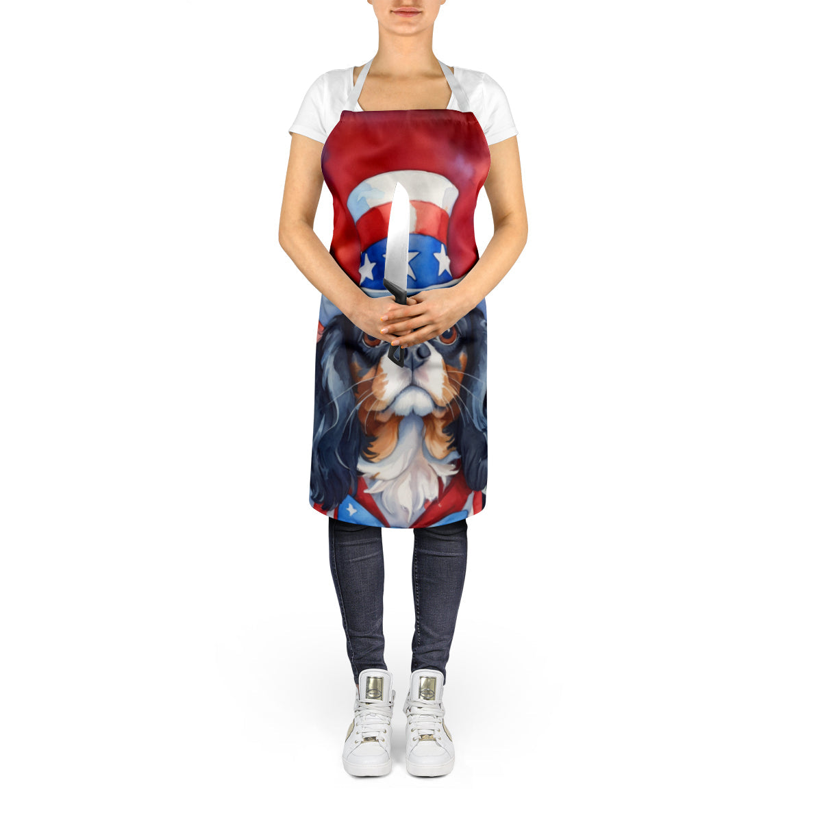 Cavalier Spaniel Patriotic American Apron Cooking Kitchen Server Baking Crafts Gardening for Adult Women Men, Unisex, Large, Multicolor