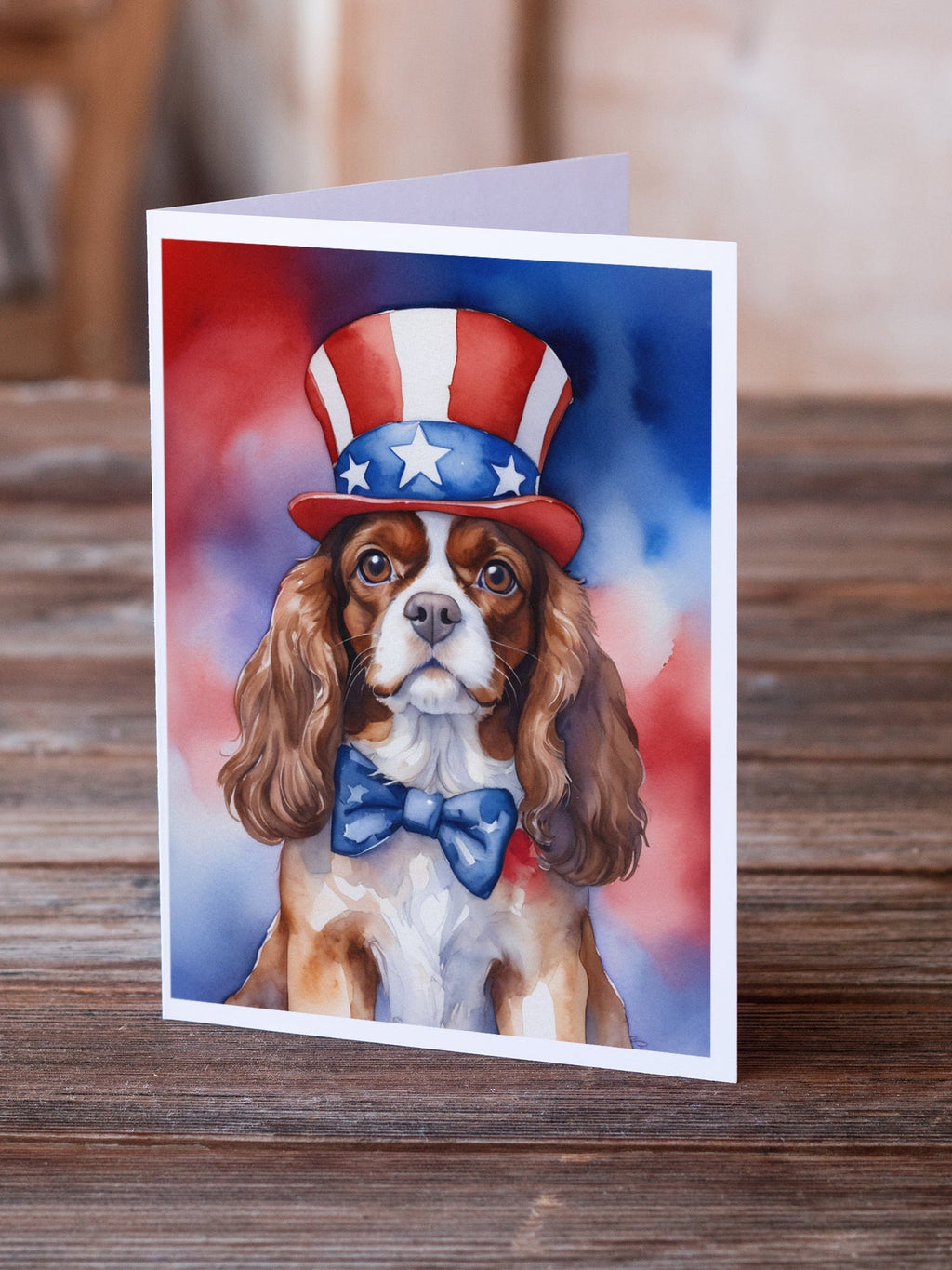 Cavalier Spaniel Patriotic American Greeting Cards Pack of 8 Blank Cards with Envelopes Whimsical A7 Size 5x7