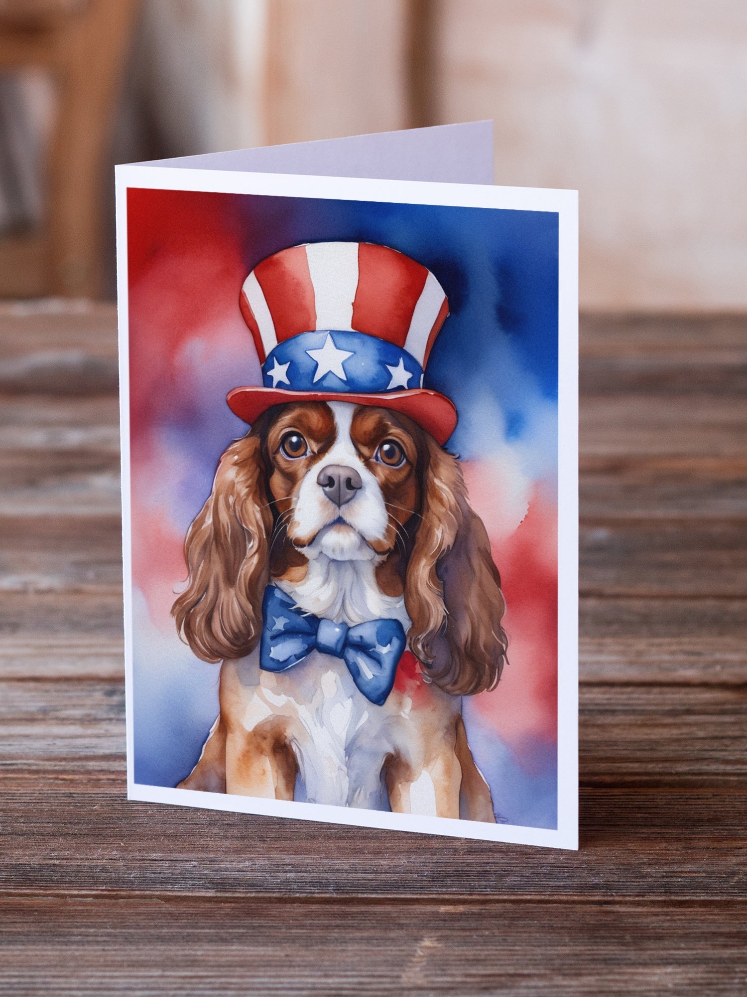 Cavalier Spaniel Patriotic American Greeting Cards Pack of 8 Blank Cards with Envelopes Whimsical A7 Size 5x7