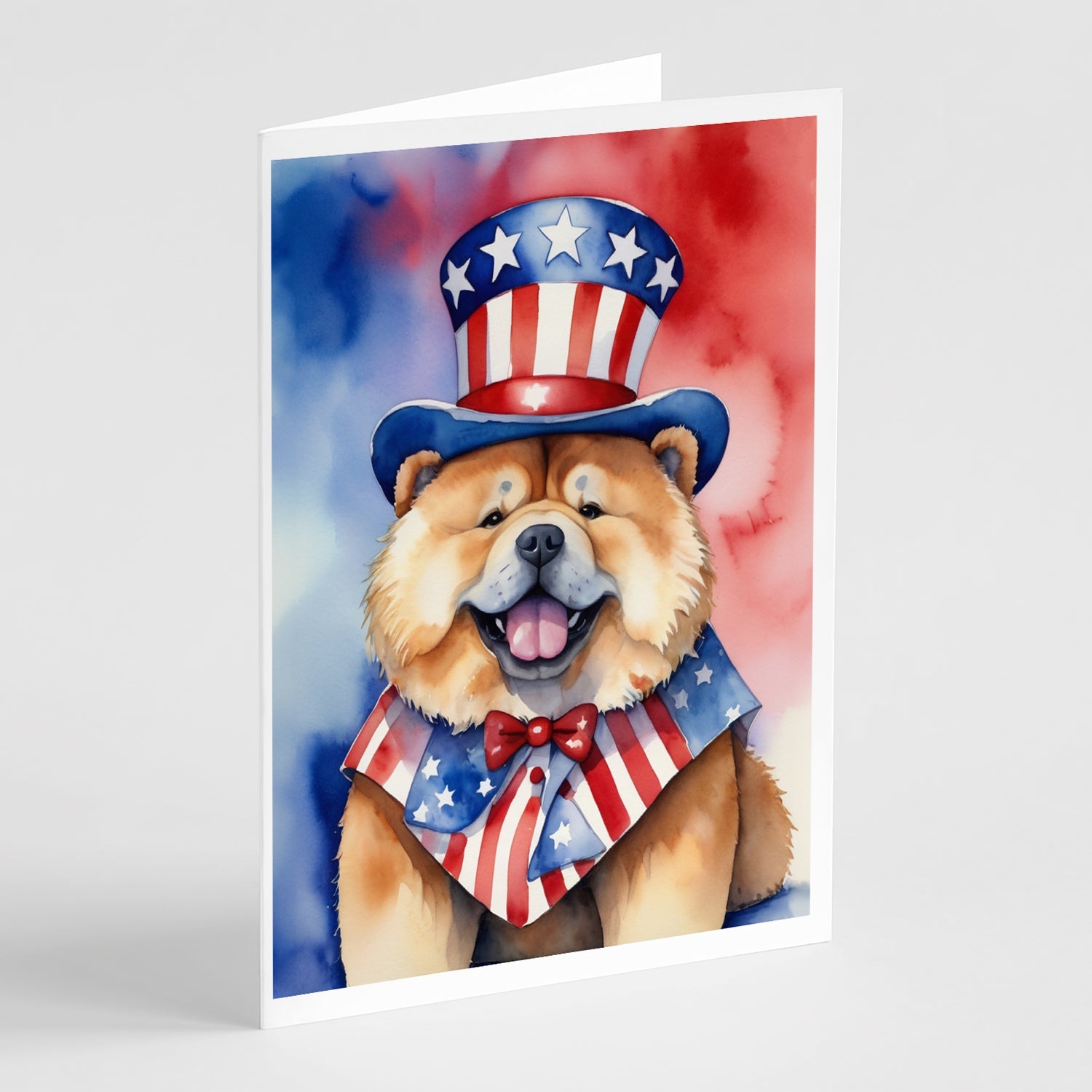 Chow Chow Patriotic American Greeting Cards Pack of 8 Blank Cards with Envelopes Whimsical A7 Size 5x7