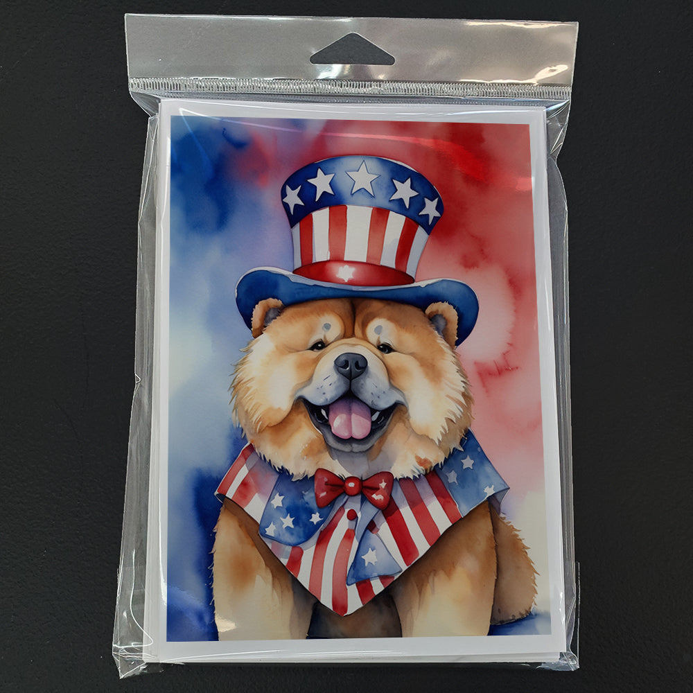 Chow Chow Patriotic American Greeting Cards Pack of 8 Blank Cards with Envelopes Whimsical A7 Size 5x7