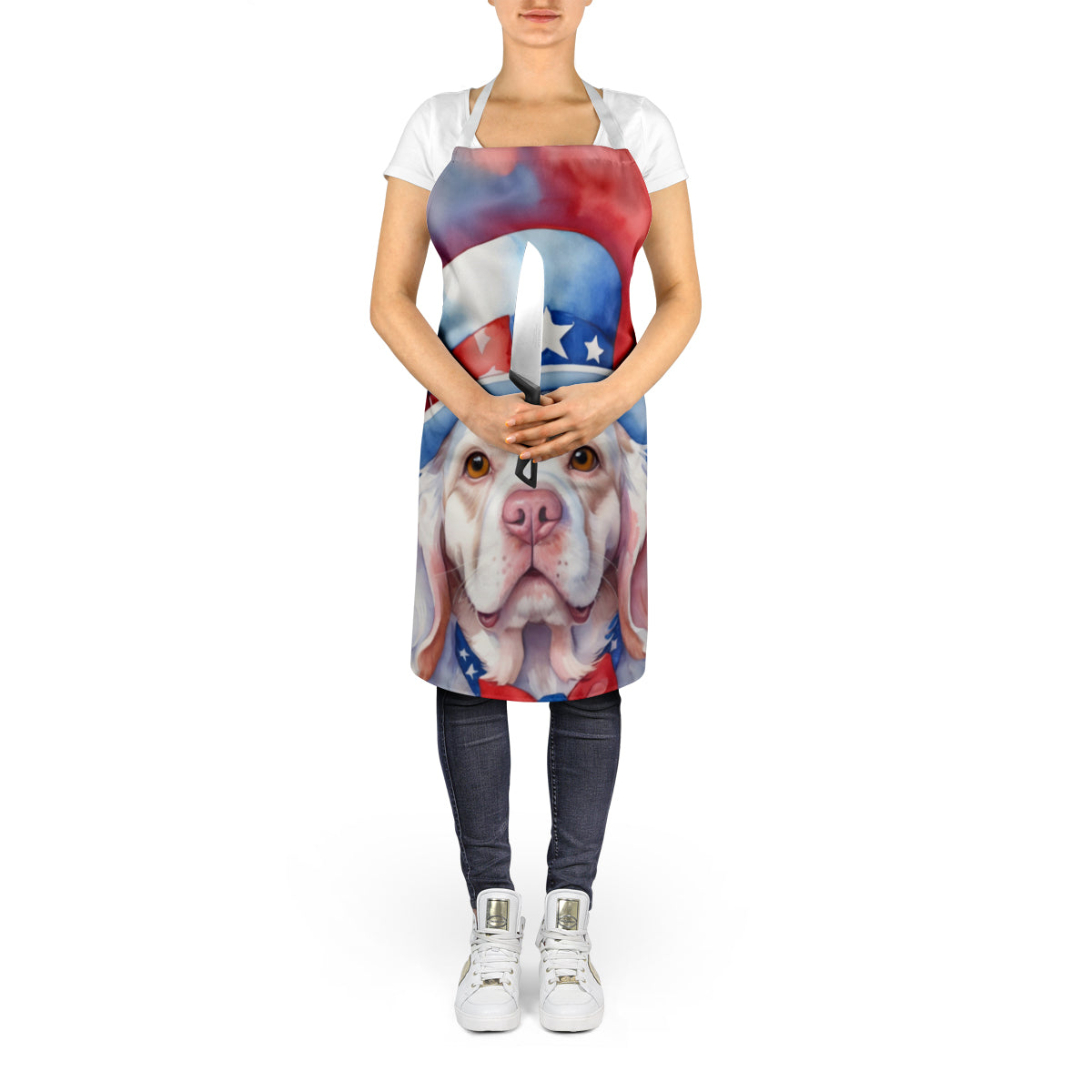 Clumber Spaniel Patriotic American Apron Cooking Kitchen Server Baking Crafts Gardening for Adult Women Men, Unisex, Large, Multicolor