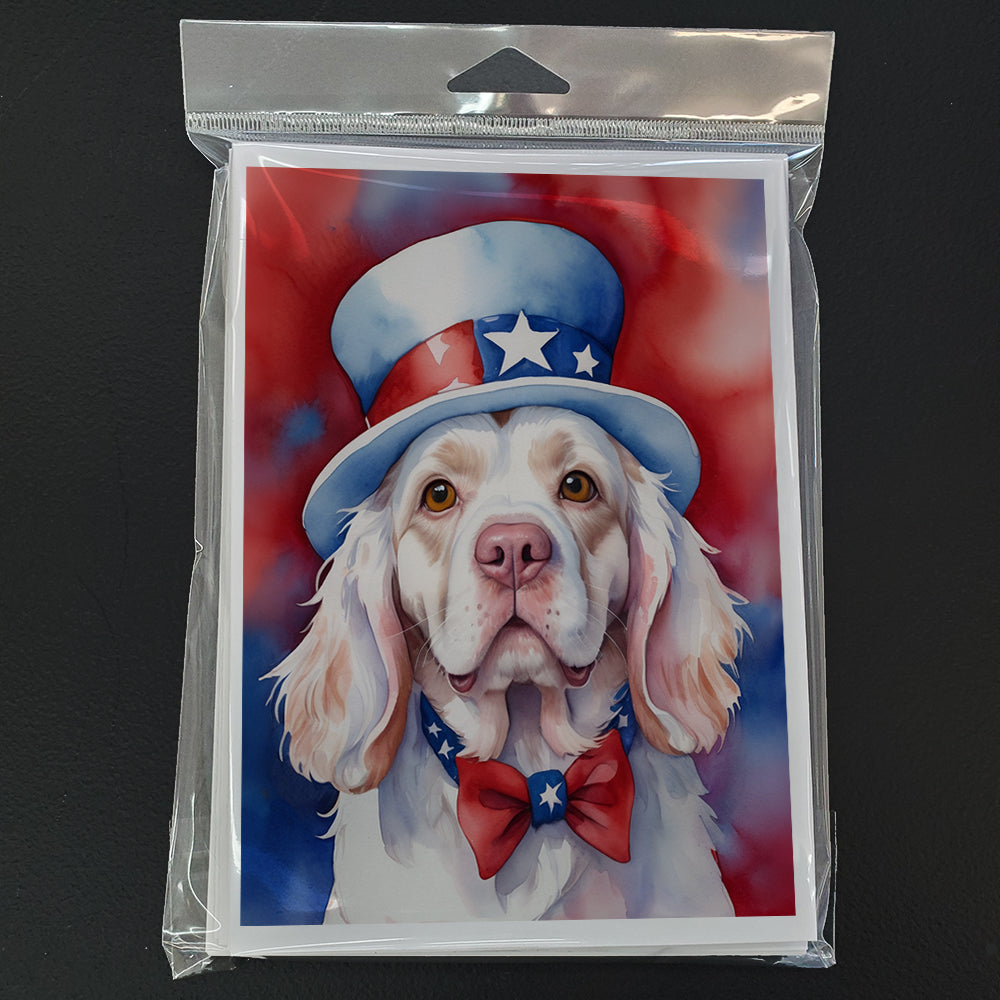 Clumber Spaniel Patriotic American Greeting Cards Pack of 8 Blank Cards with Envelopes Whimsical A7 Size 5x7