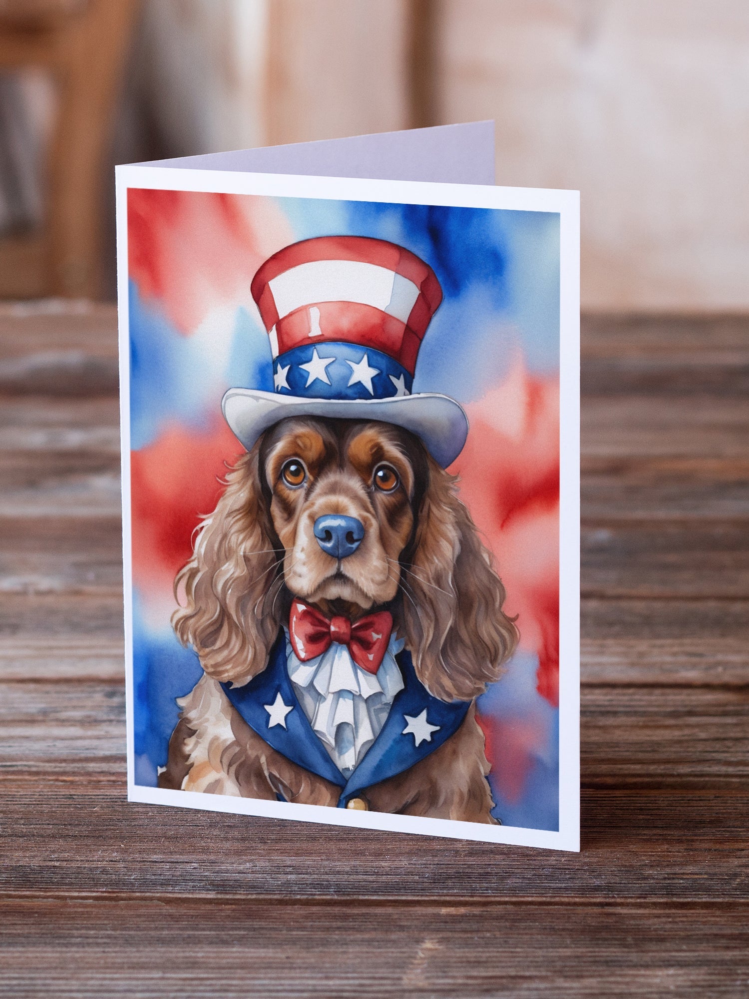 Cocker Spaniel Patriotic American Greeting Cards Pack of 8 Blank Cards with Envelopes Whimsical A7 Size 5x7