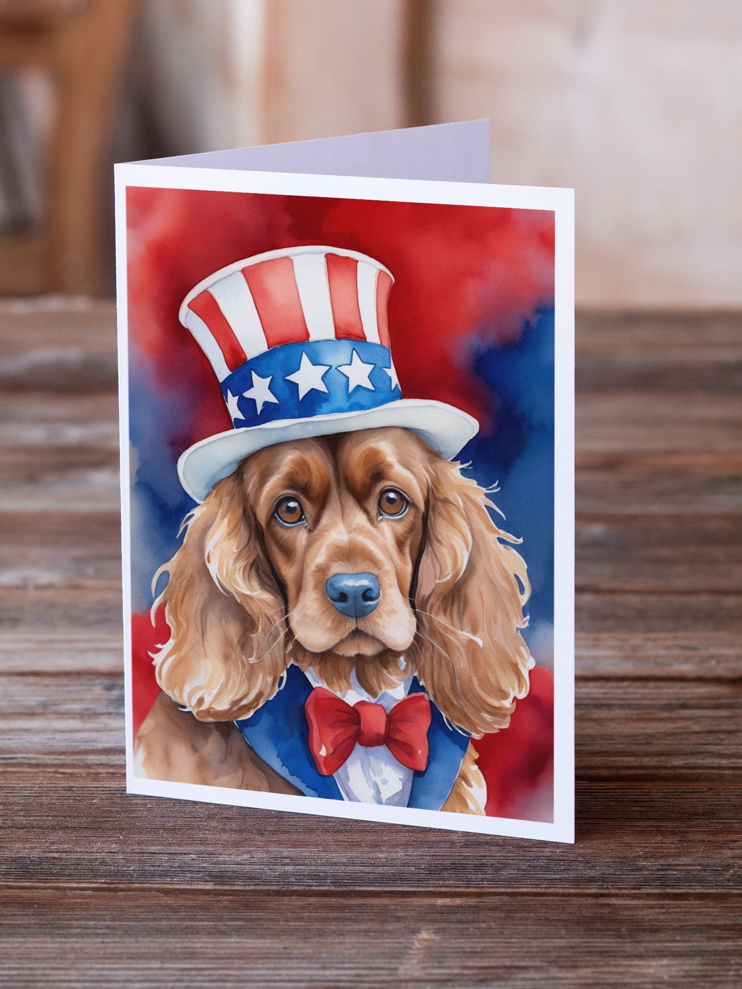 Cocker Spaniel Patriotic American Greeting Cards Pack of 8 Blank Cards with Envelopes Whimsical A7 Size 5x7