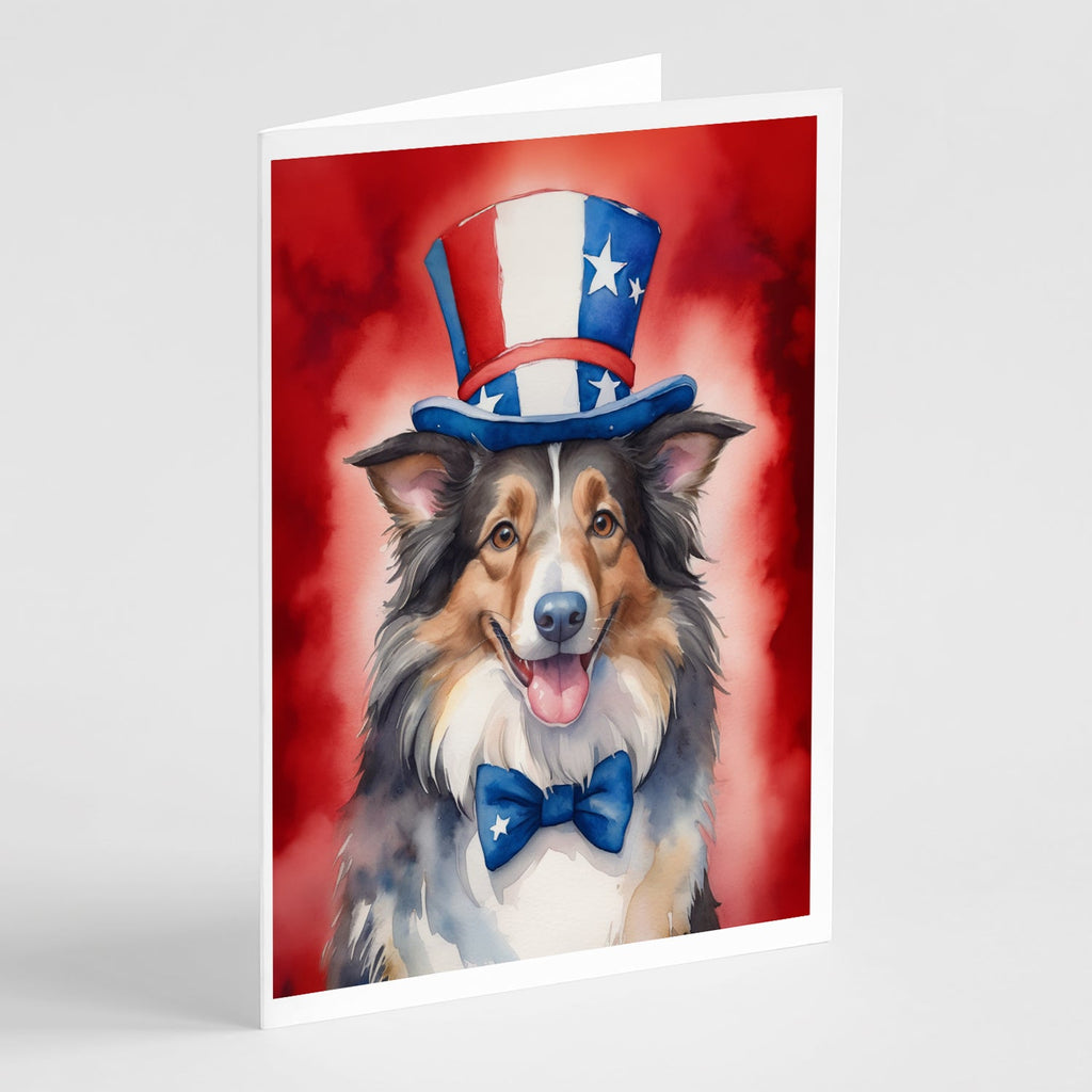 Collie Patriotic American Greeting Cards Pack of 8 Blank Cards with Envelopes Whimsical A7 Size 5x7
