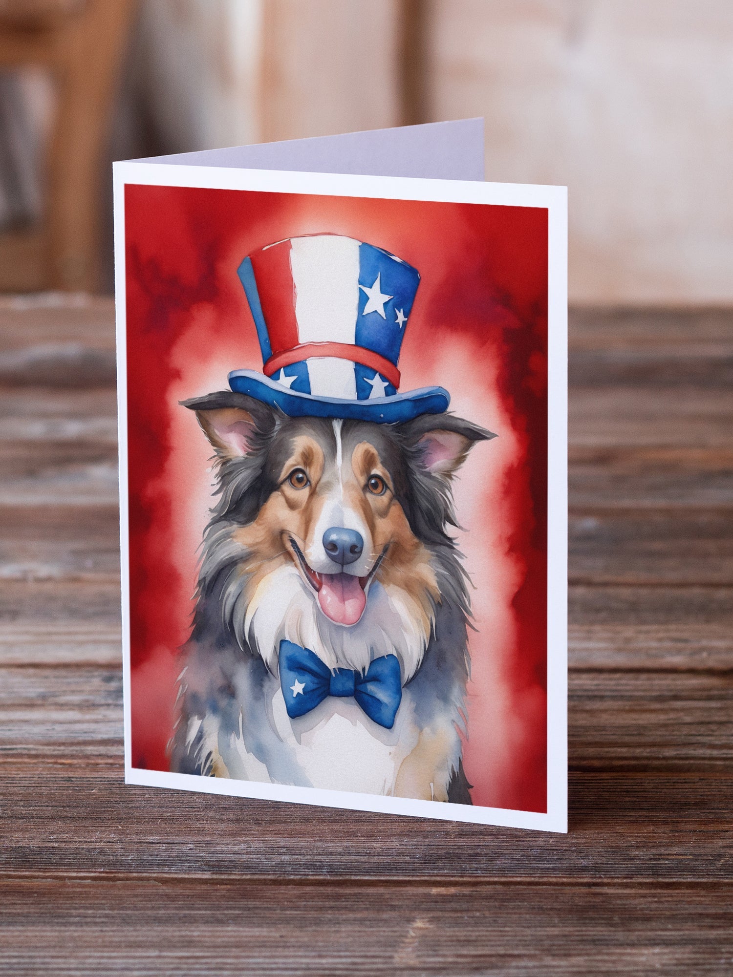 Collie Patriotic American Greeting Cards Pack of 8 Blank Cards with Envelopes Whimsical A7 Size 5x7