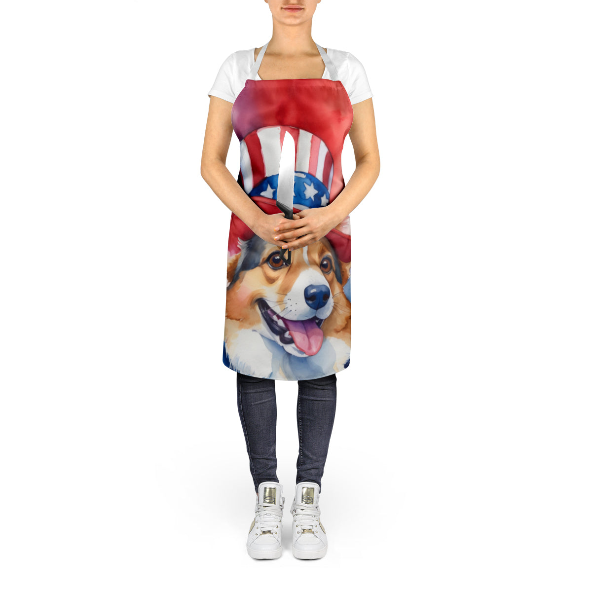 Corgi Patriotic American Apron Cooking Kitchen Server Baking Crafts Gardening for Adult Women Men, Unisex, Large, Multicolor