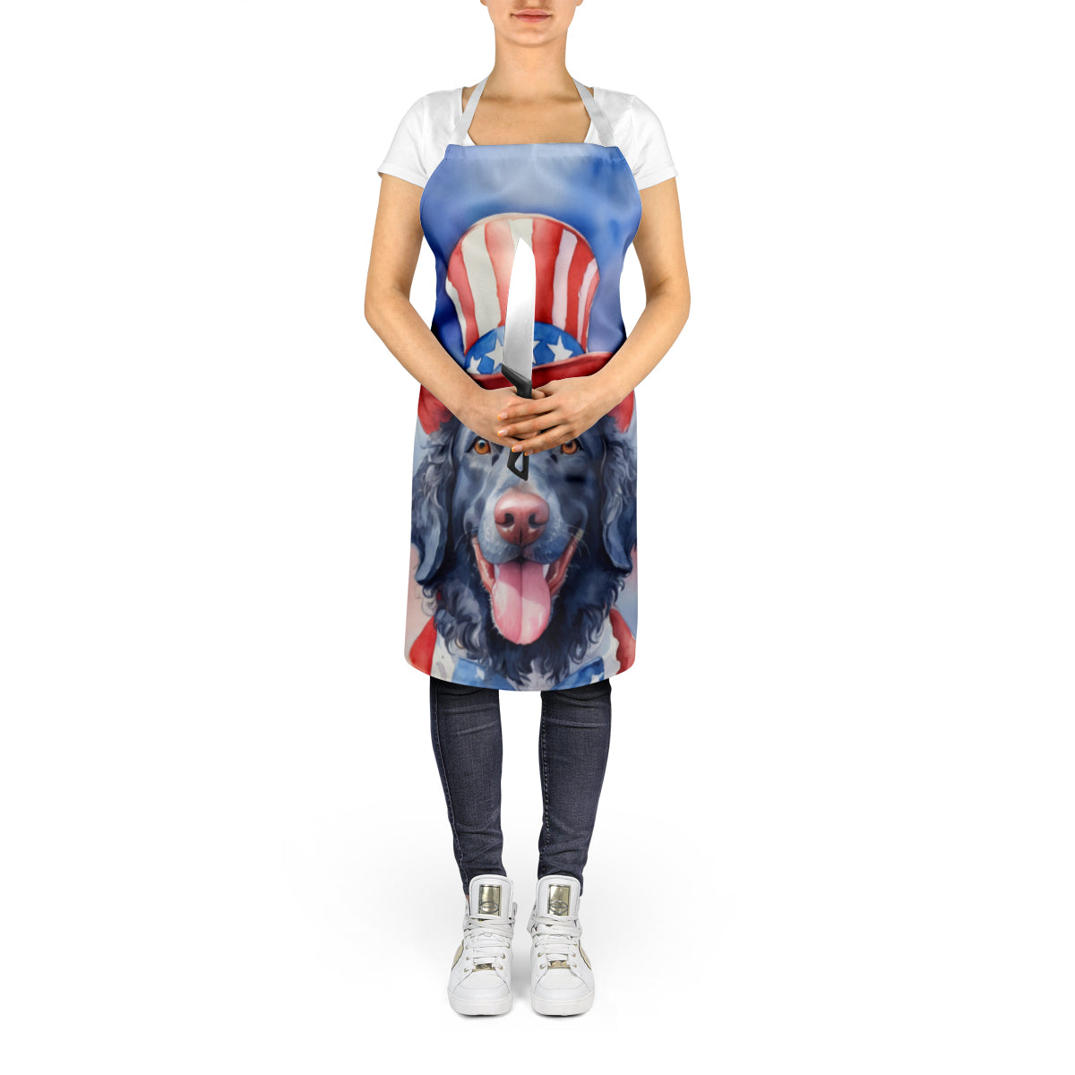 Curly-Coated Retriever Patriotic American Apron Cooking Kitchen Server Baking Crafts Gardening for Adult Women Men, Unisex, Large, Multicolor