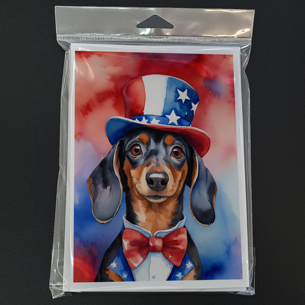 Dachshund Patriotic American Greeting Cards Pack of 8 Blank Cards with Envelopes Whimsical A7 Size 5x7