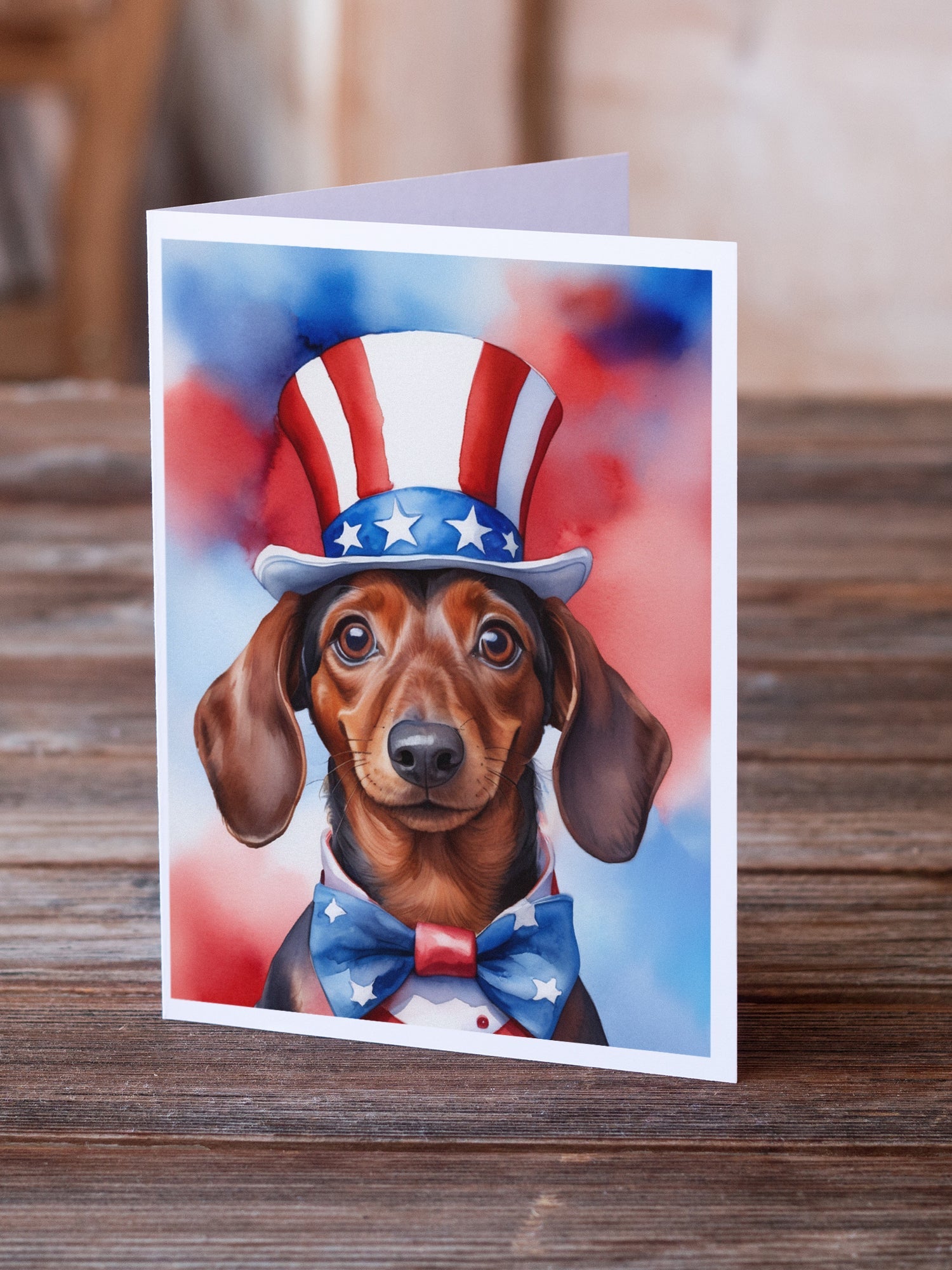 Dachshund Patriotic American Greeting Cards Pack of 8 Blank Cards with Envelopes Whimsical A7 Size 5x7